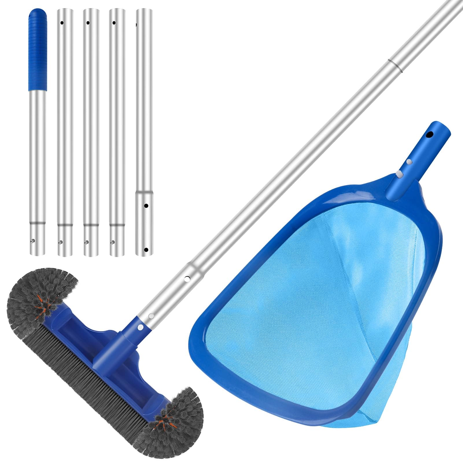TIXANF Swimming Pool Cleaning Kit Including 12.5 in Pool Brush Head,Ultra Fine Mesh Pool Leaf Skimmer Net with 76.5 Ft Adjustable Aluminum Pole for Remove Debris and Dirt
