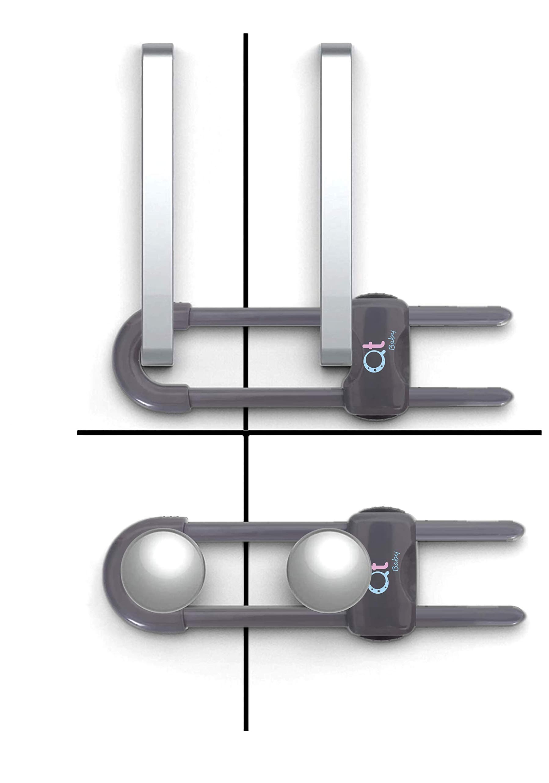 QT BABY Baby Proofing Cabinet Locks | Adjustable U Shaped Baby Safety Latches for Drawers, Fridge, Closet |Modern Baby Proofing Cabinet Lock with Extra Secure Lock Buttons (Pack of 8)