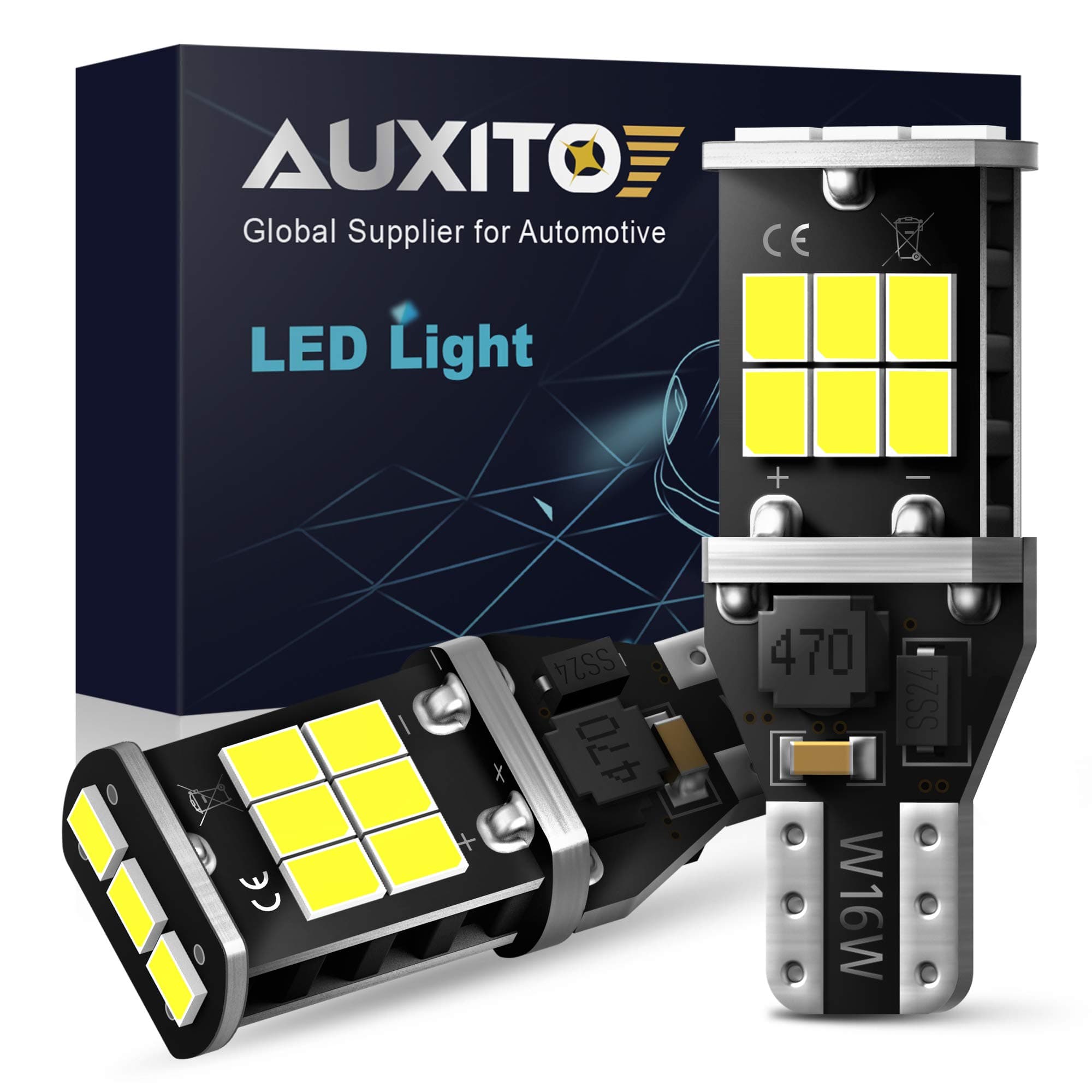 AUXITO 912 921 LED Bulb for Backup Light Reverse Lights High Power 2835 15-SMD Chipsets Error Free T15 906 922 W16W Bulbs, 6000K White Daytime Running Lights (Upgraded, Pack of 2)