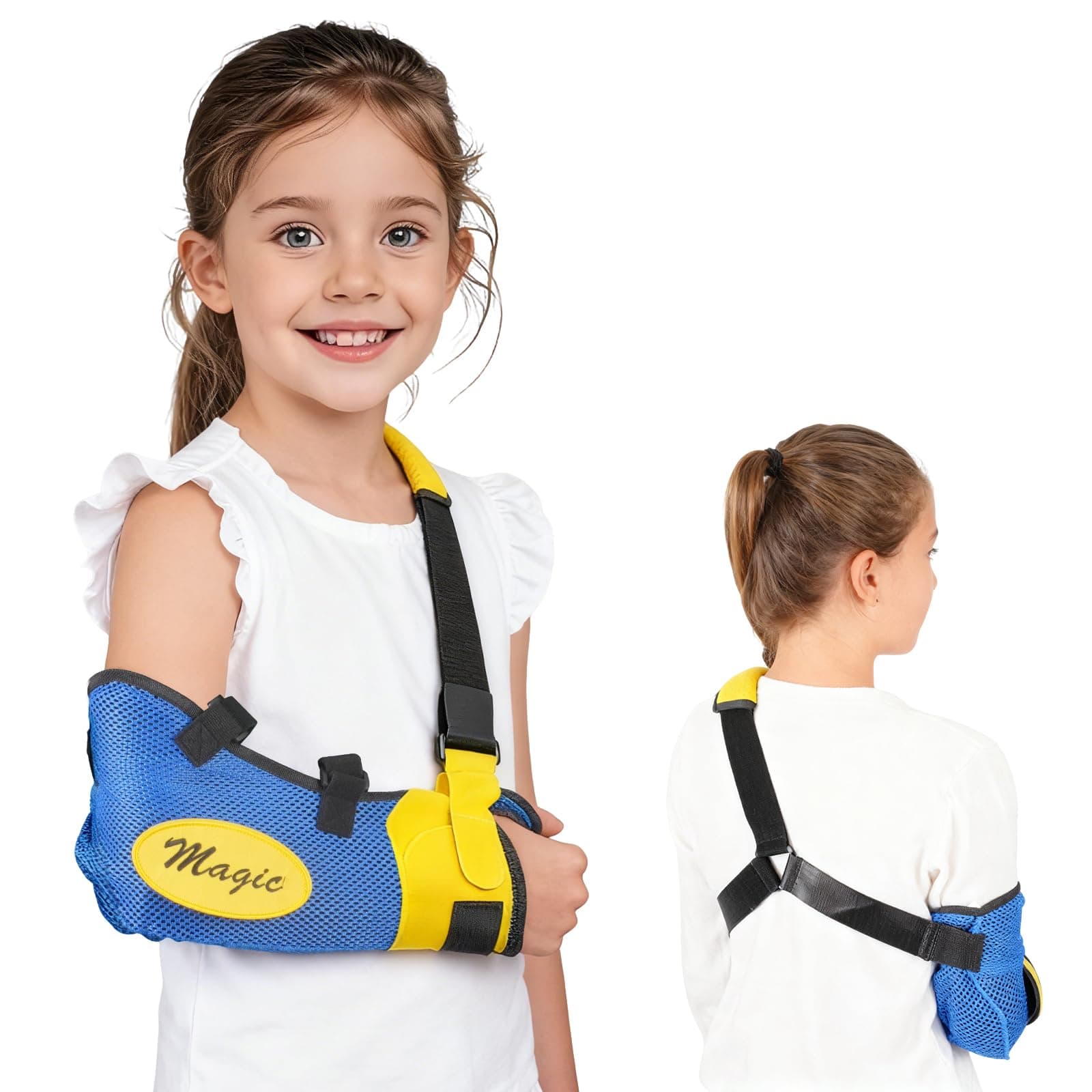 Arm Sling Shoulder Injury Brace for Kids, Adjustable Kids Arm Sling Shoulder Immobilizer with T-shaped Waist Strap, Lightweight & Breathable Arm Support Brace for Collarbone,Wrist,Elbow Injury (Blue,XS)
