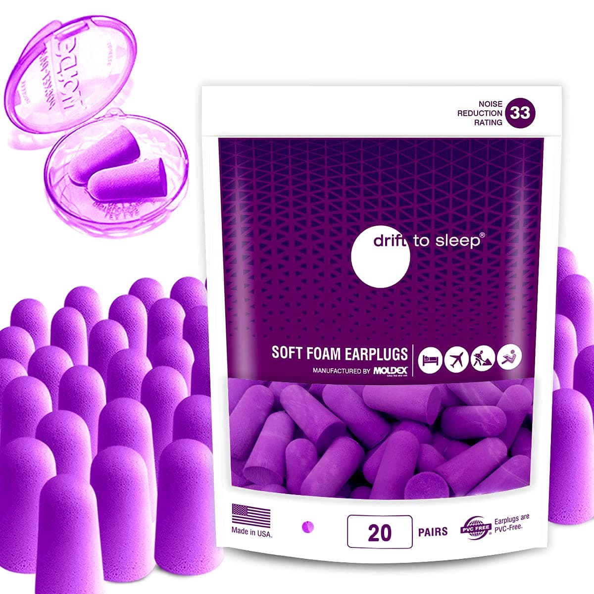 MADE IN USA EAR PLUGS FROM MOLDEX Best natural sleep aid 20 Pairs with a handy pocket pack Soft and comfortable you'll forget you are wearing them Enjoy a restful sleep wherever you are!