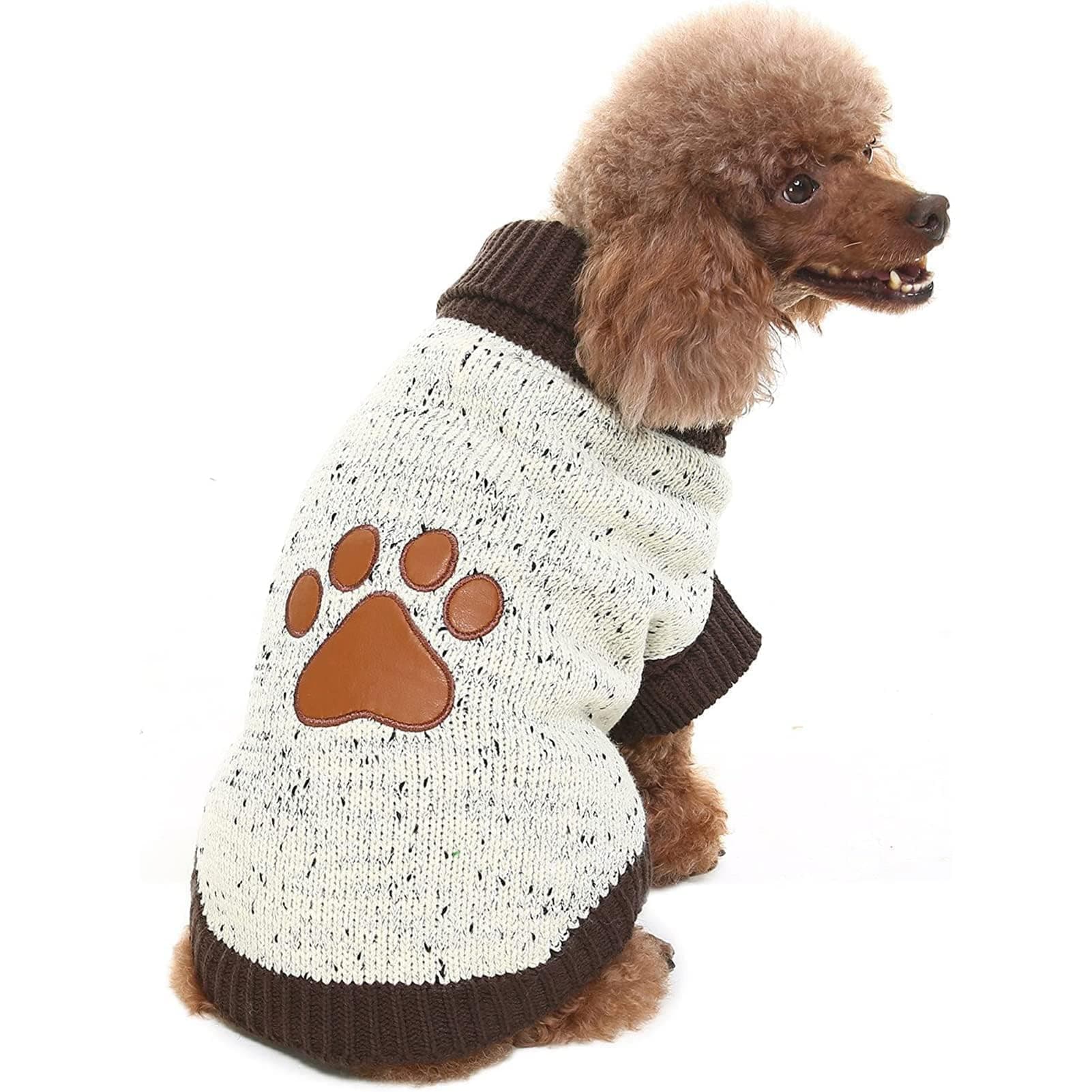 BINGPET Turtle Neck Knitted Dog Sweater,Dog Sweaters for Small Medium Large Dogs with Brown Bone Pattern,Puppy Winter Warm Cloth for Cold Weather Thermal Wear