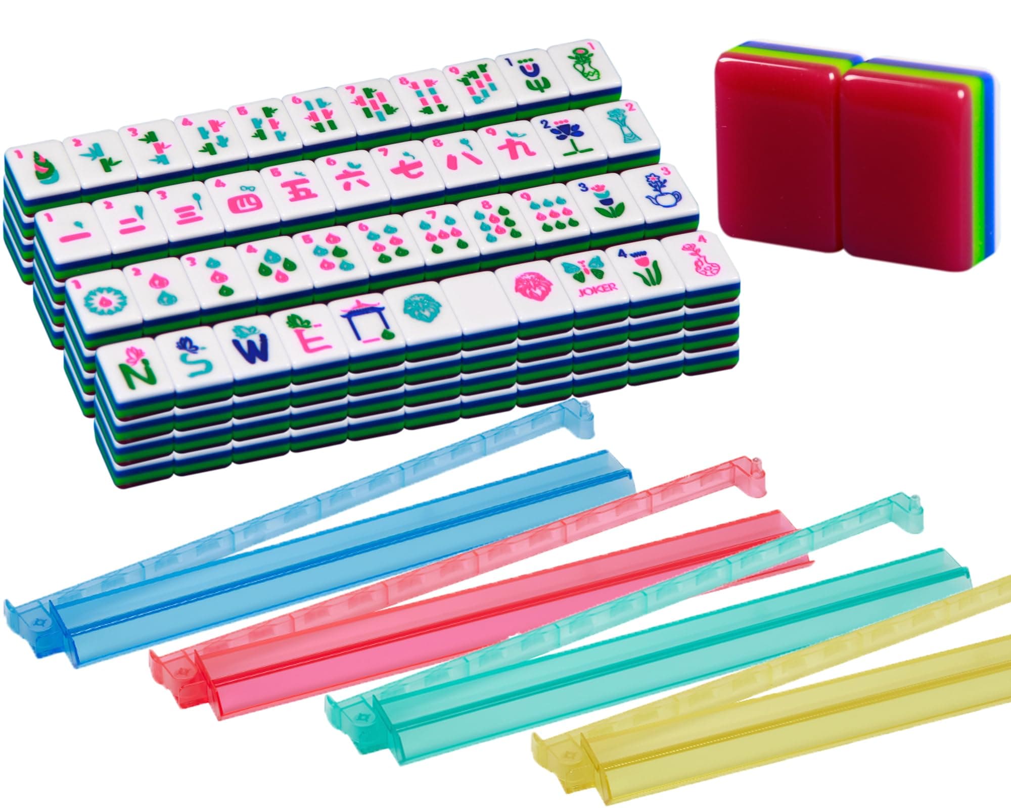 YANMEIYA Purple Acrylic American Mahjong Set 166 Mahjong Tile Set 1.2-inch American Mahjong Tile Set Equipped with 4PCS Mahjong Racks with Pushers