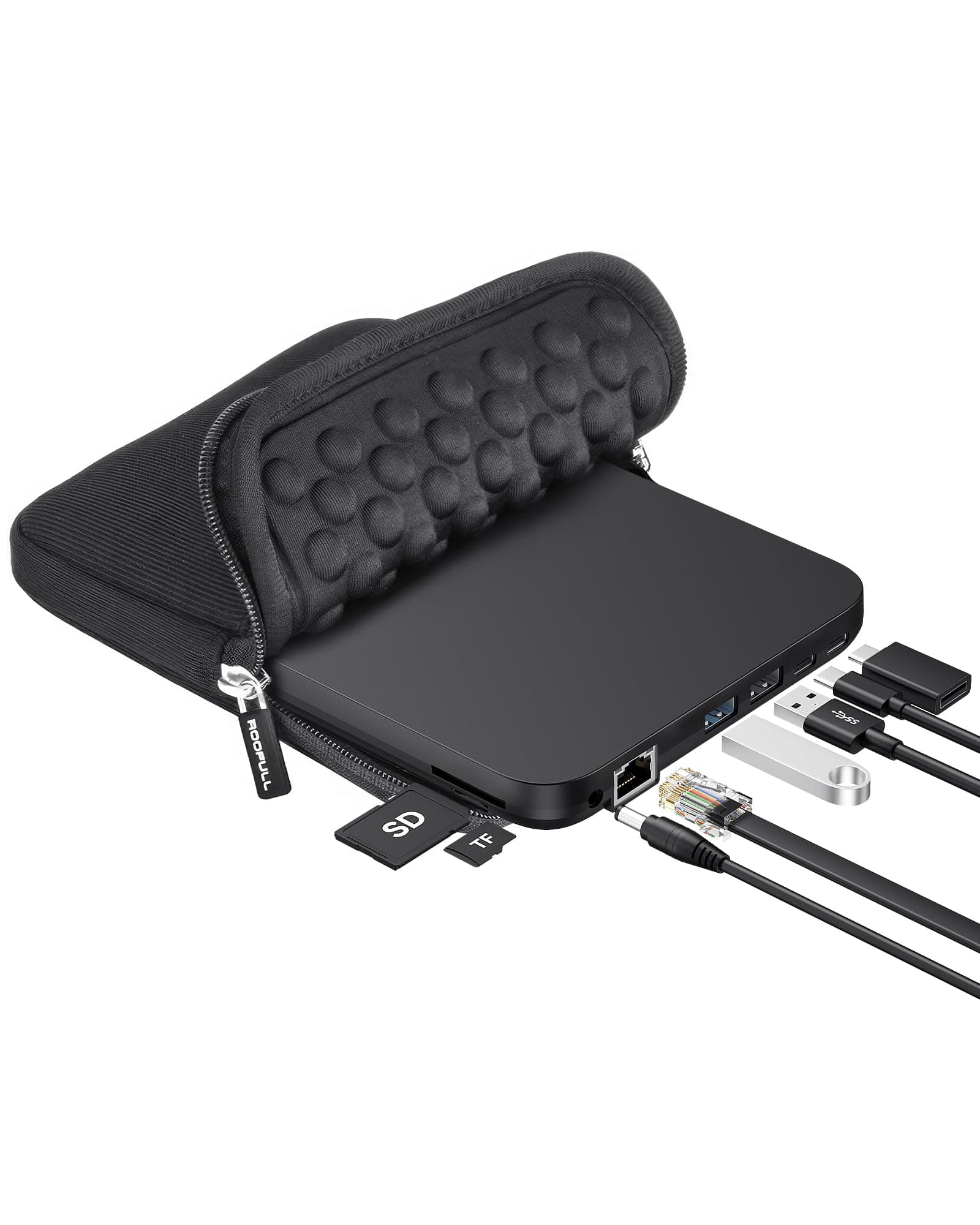 ROOFULL External CD DVD Drive with Ethernet Adapter, USB Hub, SD Slot, Case