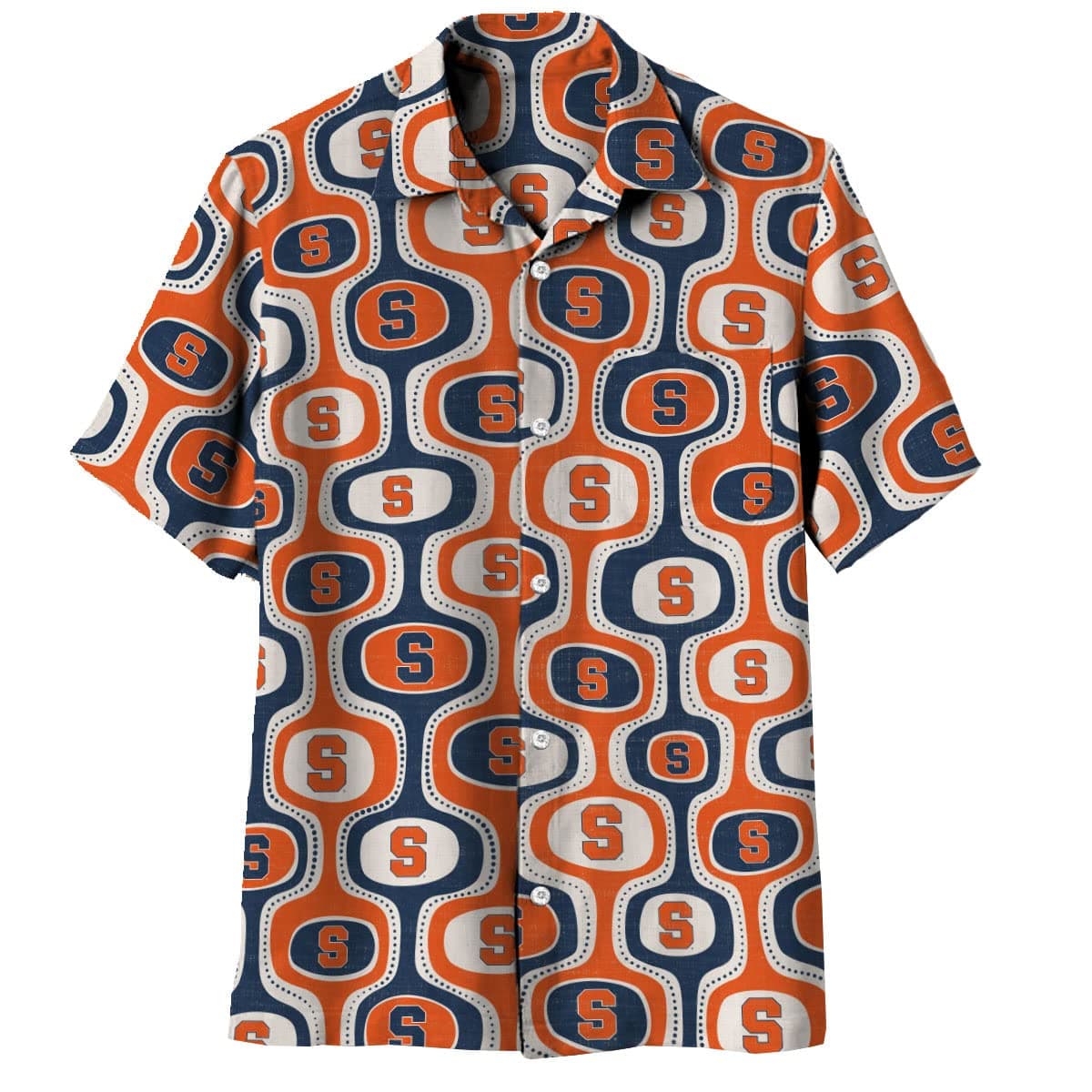 Wes and Willy Mens College Sports Fan Cabana Boy Retro Hawaiian Short Sleeve Shirt (Syracuse Orange, Large)