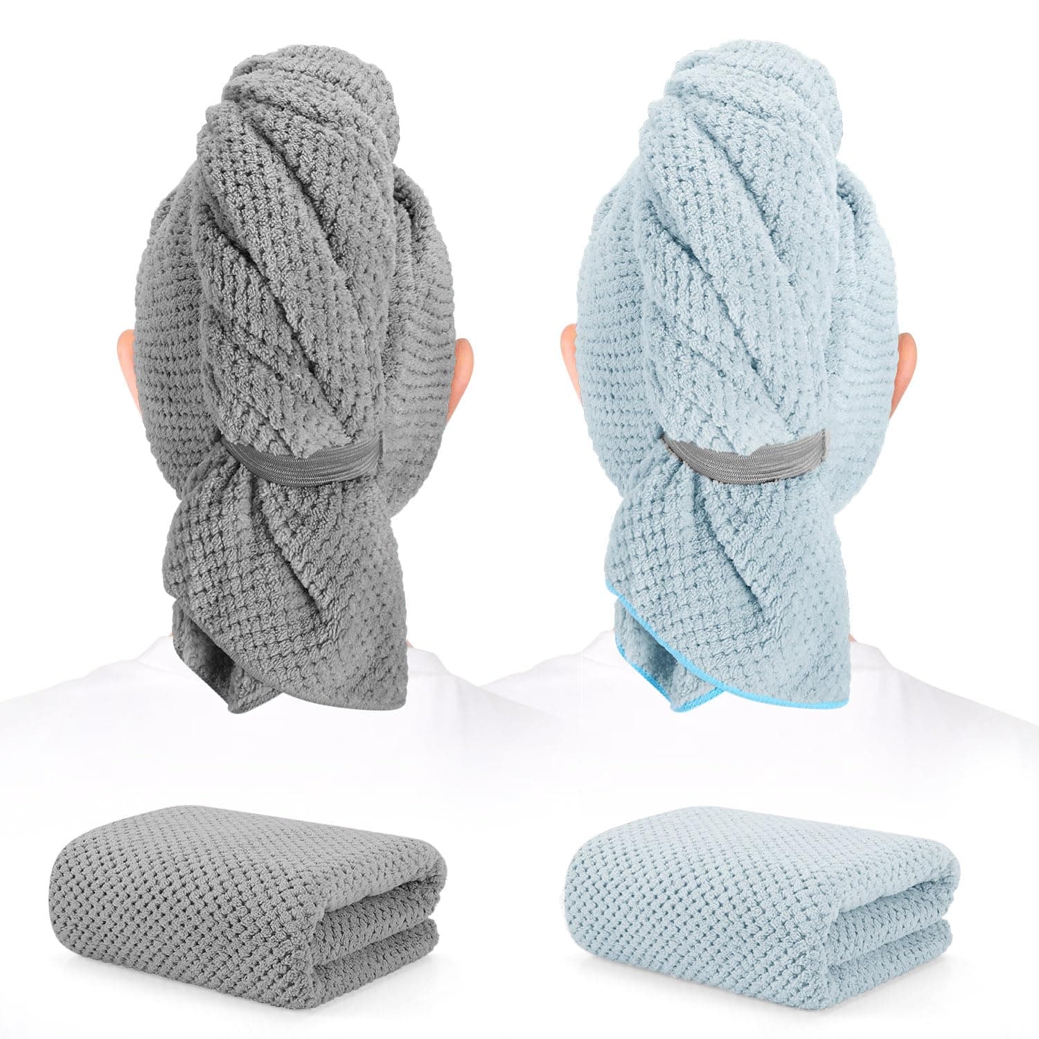 BEoffer 2 Pack Microfiber Hair Towel 41 x 24 inch Fast Dry, Soft, Absorbent