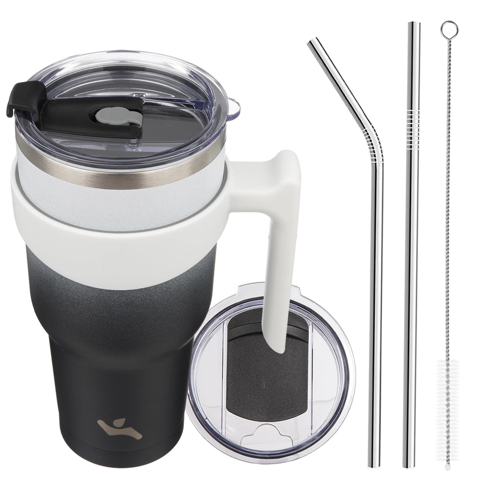 Konokyo 40 oz Tumbler with Handle and 2 Straw 2 Lid, Insulated Water Bottle Stainless Steel Vacuum Cup Reusable Travel Mug,Day Night