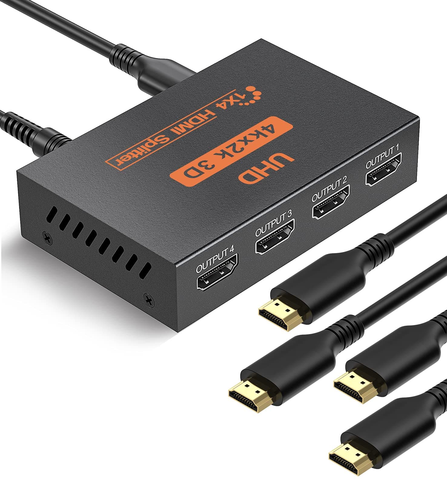 HDMI Splitter 1 in 4 Out, 4K Splitter for 4 Monitors, 4 Way HDMI Distribution, Multi HDMI Adapter for PC, Laptop, HDTV, Projector,1 Input 4 Outputs, Mirror Only, Not Extend