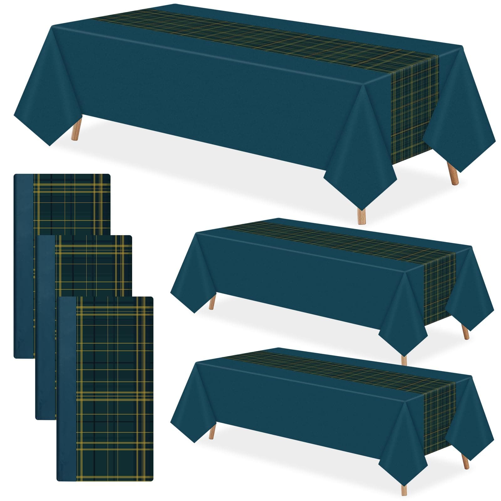 Batiyeer 3 Pcs Blue and Green Plaid Baby Shower Tablecloth Party Decorations Plastic Table Cloth Neutral Printed Tablecloth Disposable Rectangle Cover for Birthday Baby Shower Wedding Party