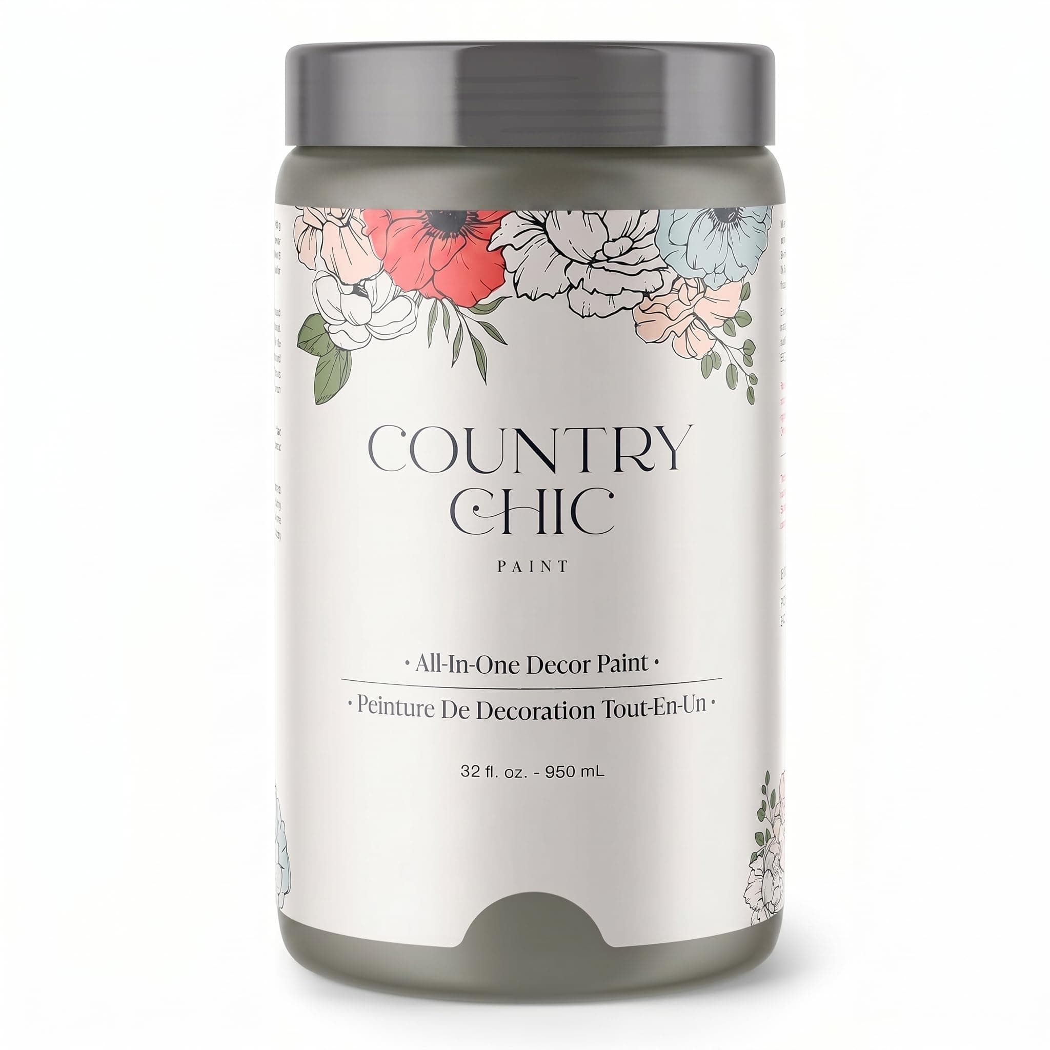Country Chic All-in-One Chalk Paint for Furniture, Cabinets, Home Decor, Eco-Friendly, Matte Finish, Built-In Primer & Top Coat for Wood, Metal - Cobblestone (Grey) - Quart 32 oz (950 ml)
