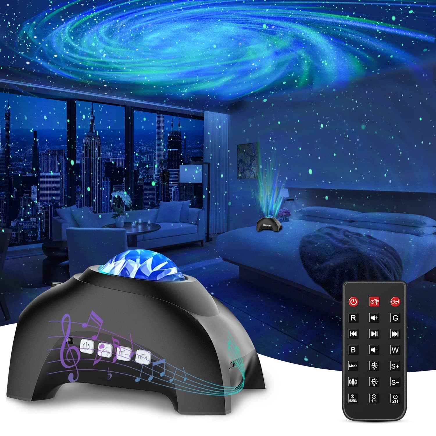 Star Projector, CIMELR Galaxy Projector with Music Bluetooth Speaker and White Noise,Night Light Projector with Remote Control,Northern Lights Aurora Projector for Home Decor,Bedroom,Ceiling (Black)