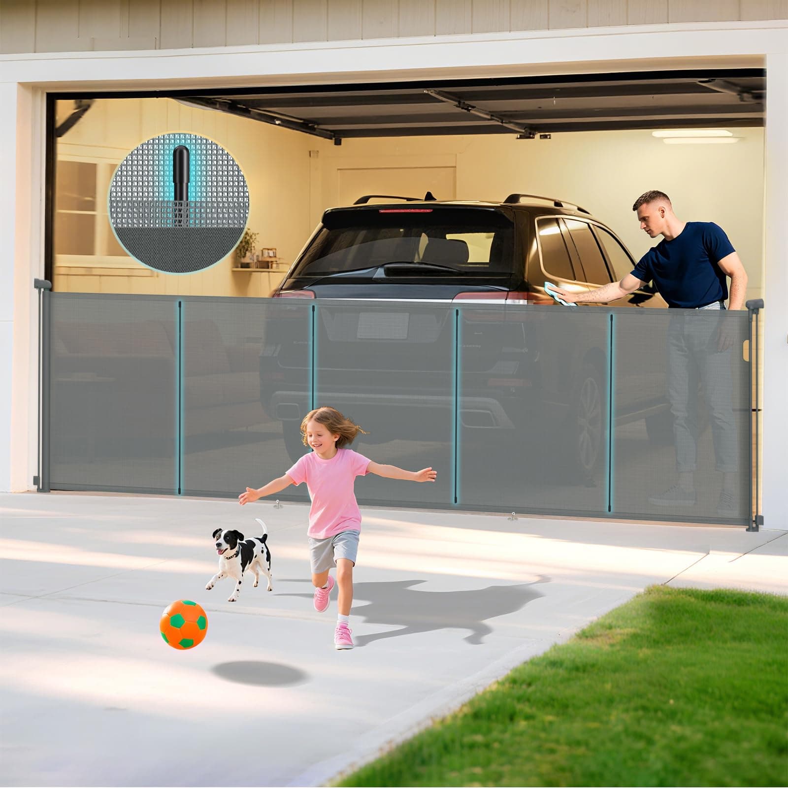 160 Inch Retractable Baby Gates Extra Wide, 42 Inch Extra Tall Retractable Gate for Indoor/Outdoor, 13 Foot Reinforced Retractable Dog Gate with Reinforcement Rod for Doorways, Stairs, Garage