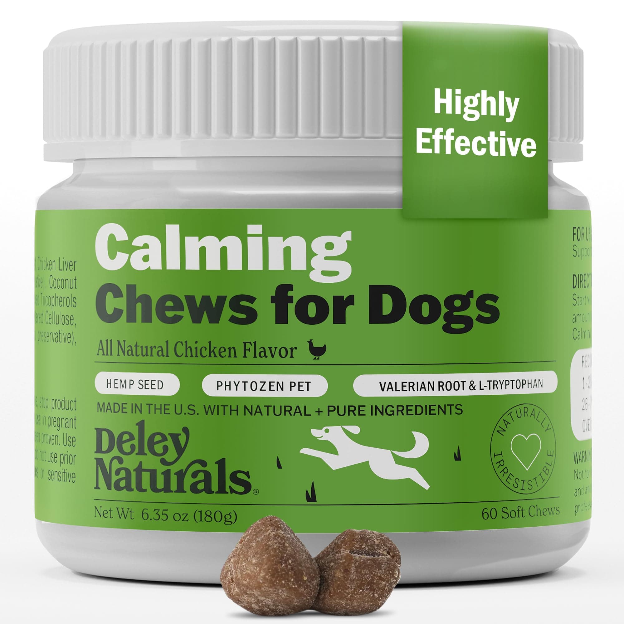 Deley Naturals Calming Chews for Dogs - Anxiety Relief Treats - Hemp Chews for Separation, Travel & Vet Visit - Dog Calming Chews and Relaxation Bites for Fireworks, Thunderstorms & Restless Behavior