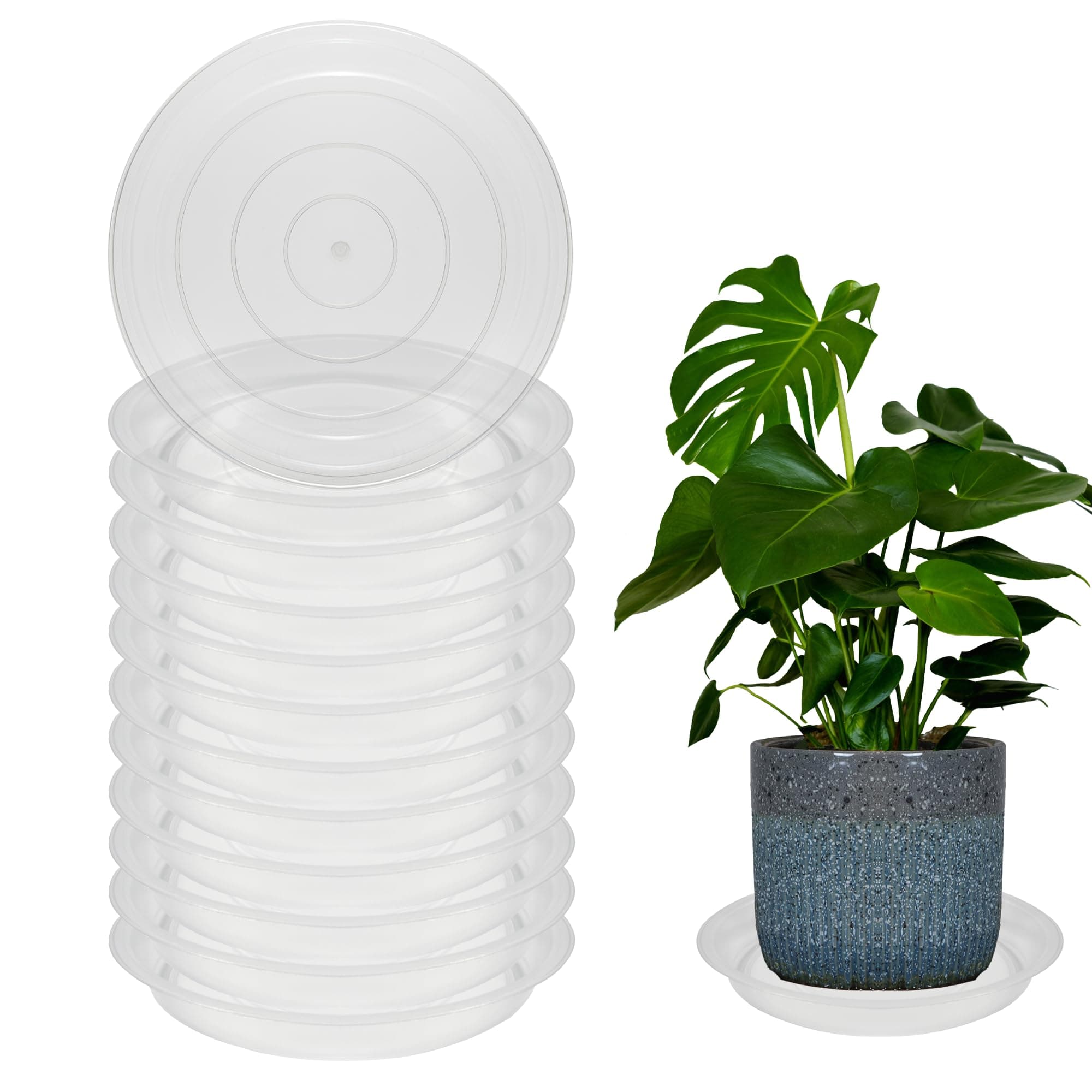 TNTIWQ 12 Pcs 6 Inch Round Plant Saucers for Less 5 Inch Pot Indoors Outdoors Plant Trays for Pots Planter Saucer Plastic Drip Tray Planter Water Tray(Clear, 6"(12pcs))