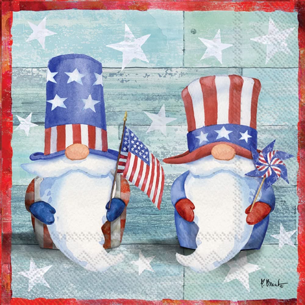 Boston International IHR 3-Ply Paper Napkins, 20-Count Cocktail Size, Freedom Gnomes