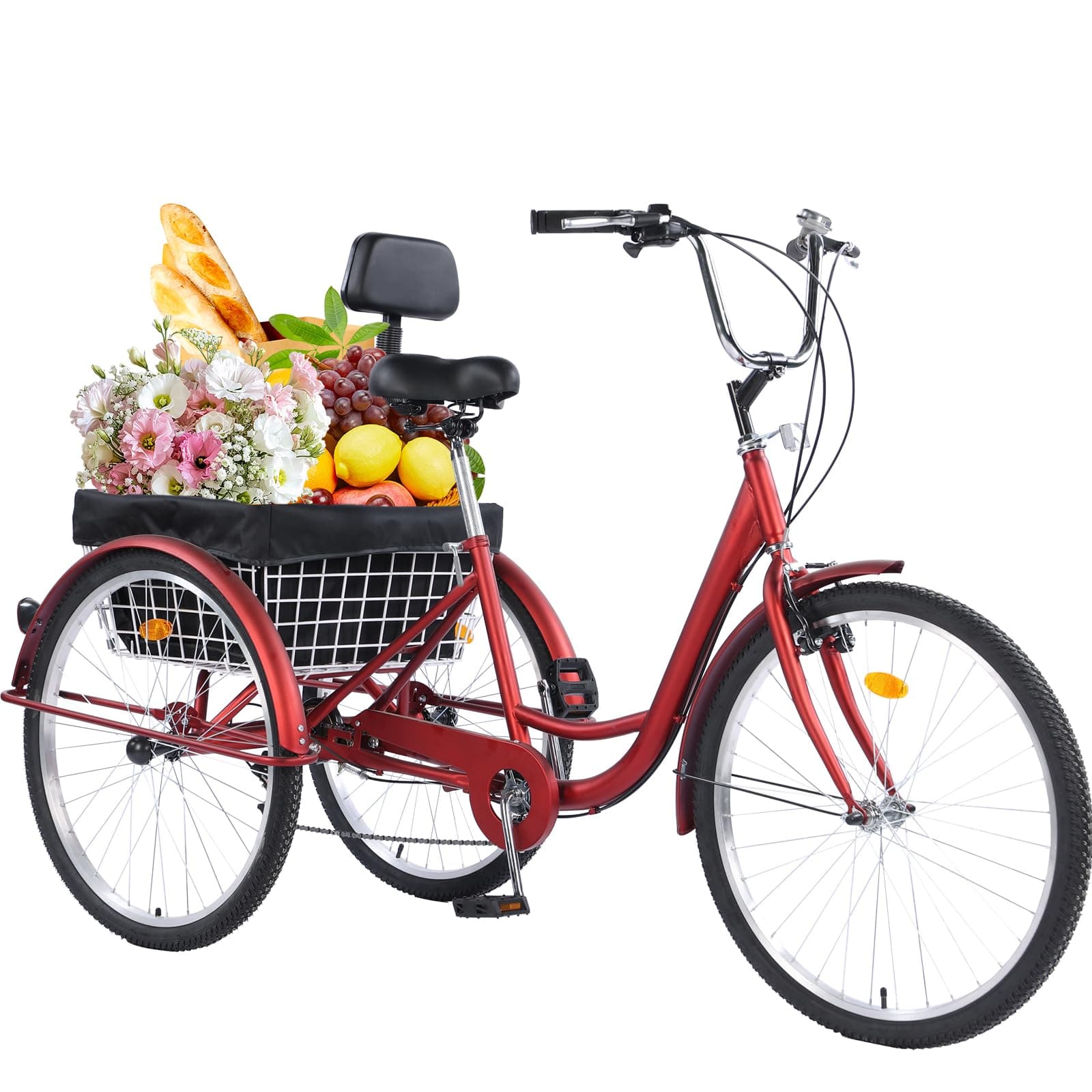WYUEEEE Versatile 26-Inch 3-Wheel Adult Tricycle with 7-Speed Gearing and Spacious Basket for Comfortable Riding and Storage for Recreation, Shopping, Picnics