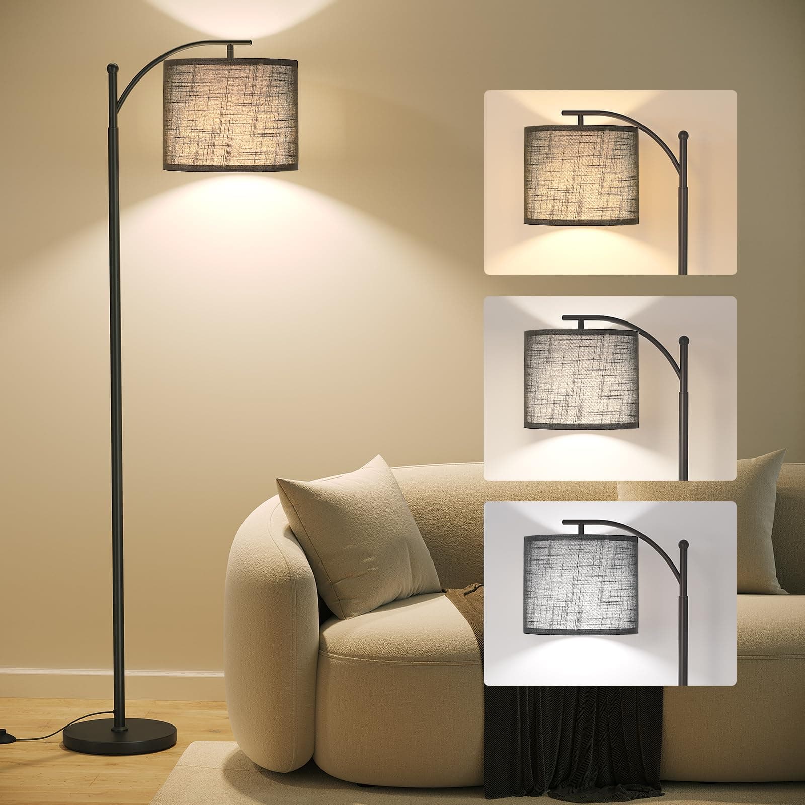 SUNMORY Arc Floor Lamp, Modern Floor Lamp with 3 Color Temperatures Bulb