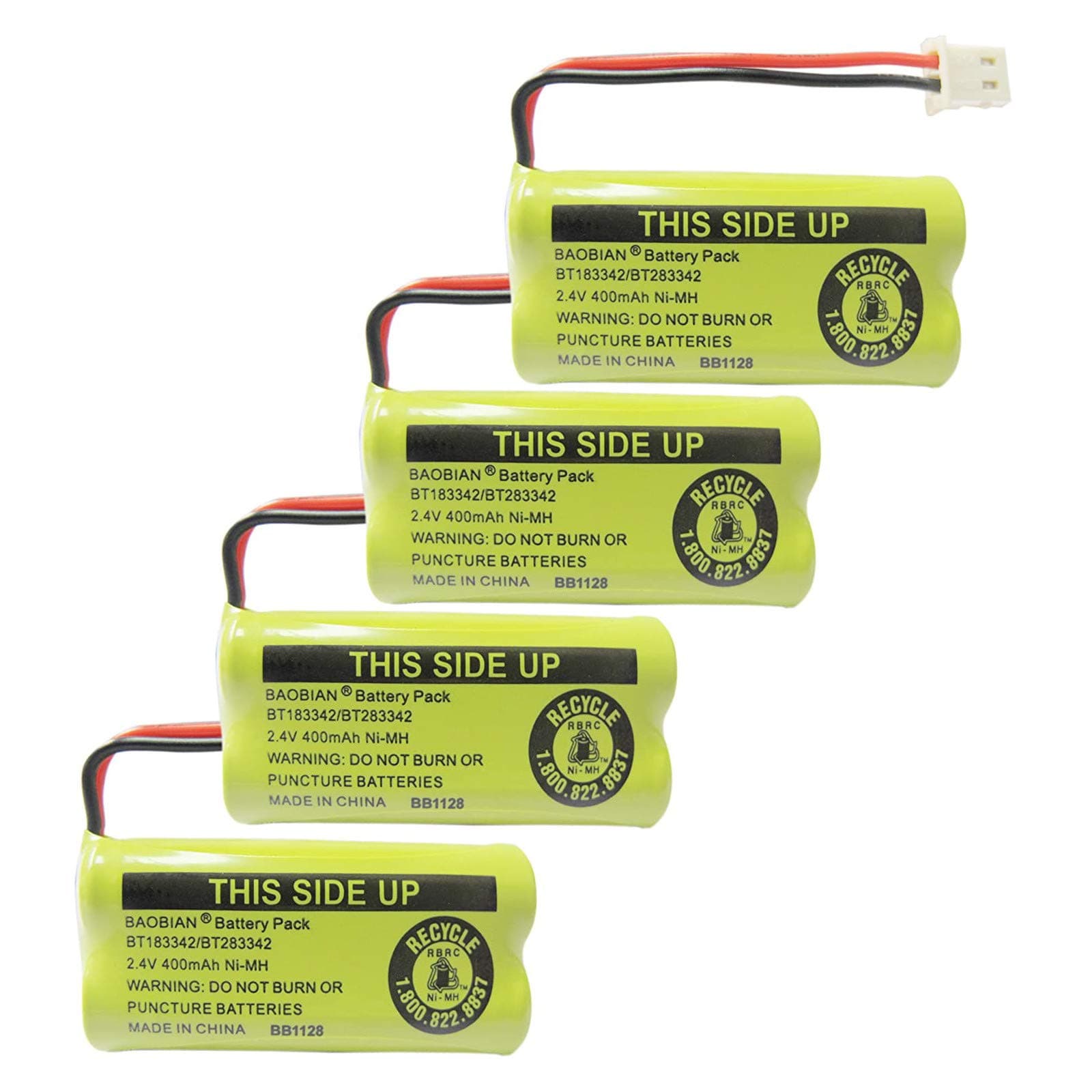 BAOBIAN 2.4V 400mAh Cordless Home Phone Battery Compatible with BT162342 BT-162342 BT166342 BT-166342 BT266342 BT-266342 BT183342 BT-183342 BT283342 BT-283342 CS6329 CS6114 CS6419(4 Pack)