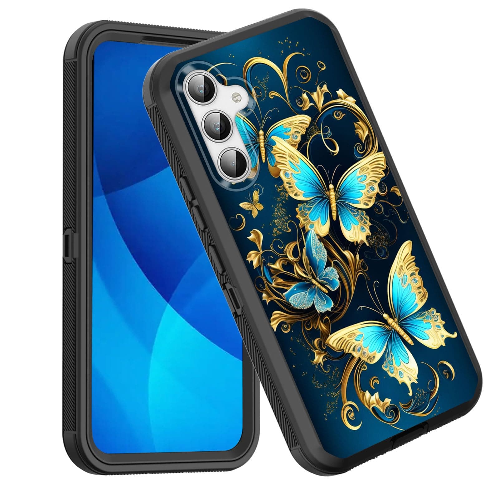 GFEWYTJYJ for Galaxy S24 FE Case,Shockproof 3-Layer Full Body Protection Rugged Heavy Duty High Impact Hard Cover Case for Samsung Galaxy S24 FE 6.7 inch 2024,Gold Butterflies