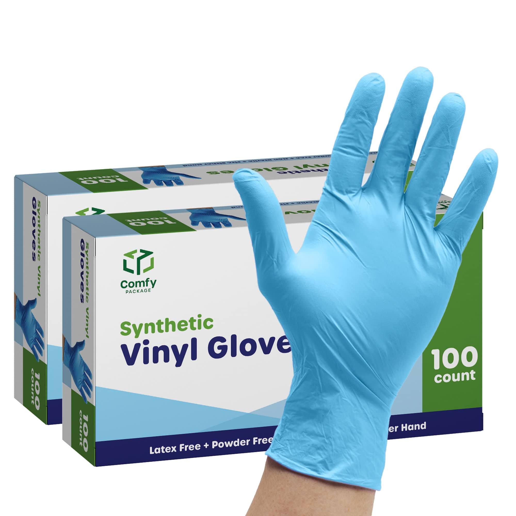 Comfy Package [200 Count] Synthetic Vinyl Blend Disposable Gloves Non-Sterile, Powder & Latex Free, Chemical Resistance Gloves - Large