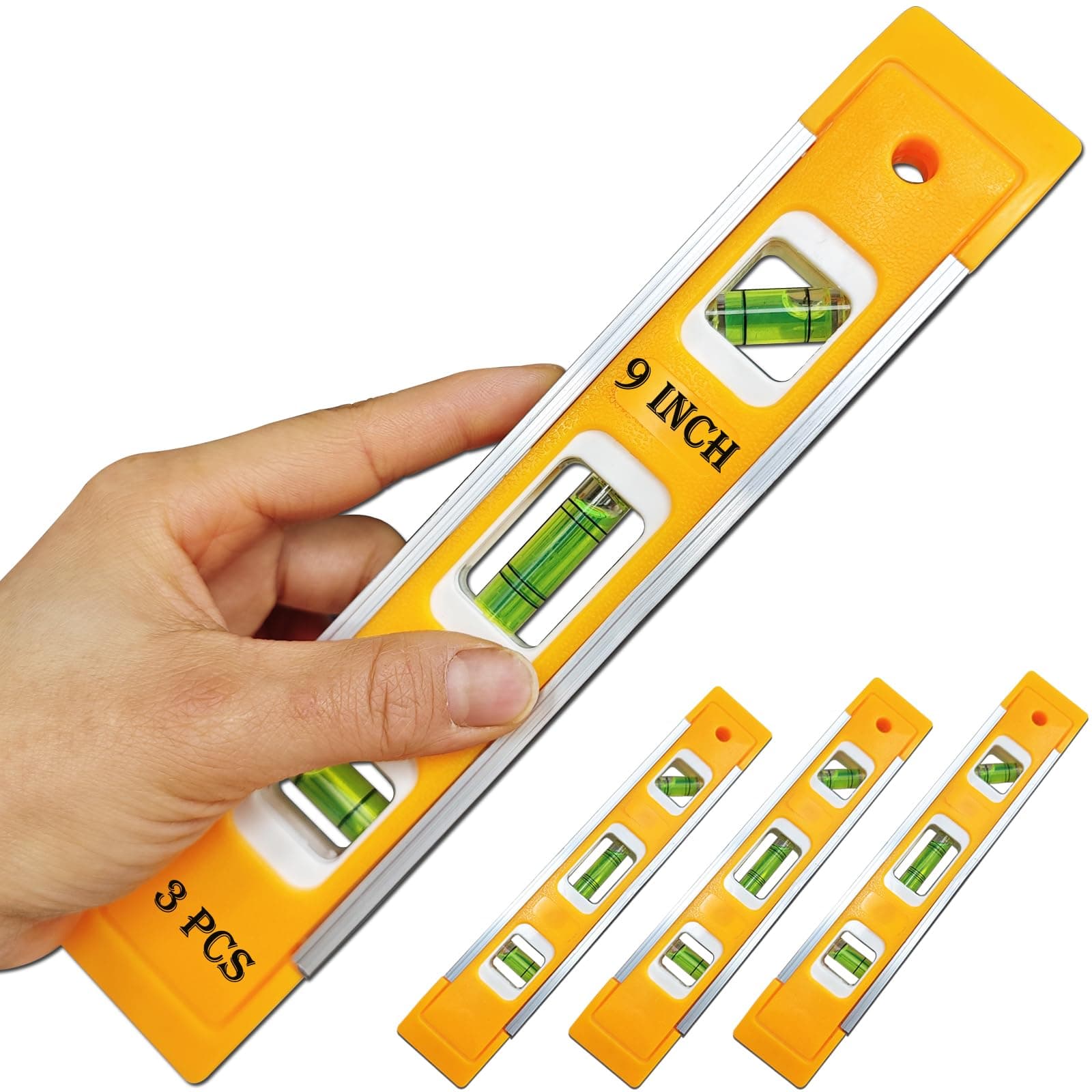 9 Inch Torpedo Level Magnetic, Shock-Proof Small Level Tool with 45/90/180 Degree Bubble Vials, Aluminium Alloy Frame, V-Groove and Magnet Track（3PCS）