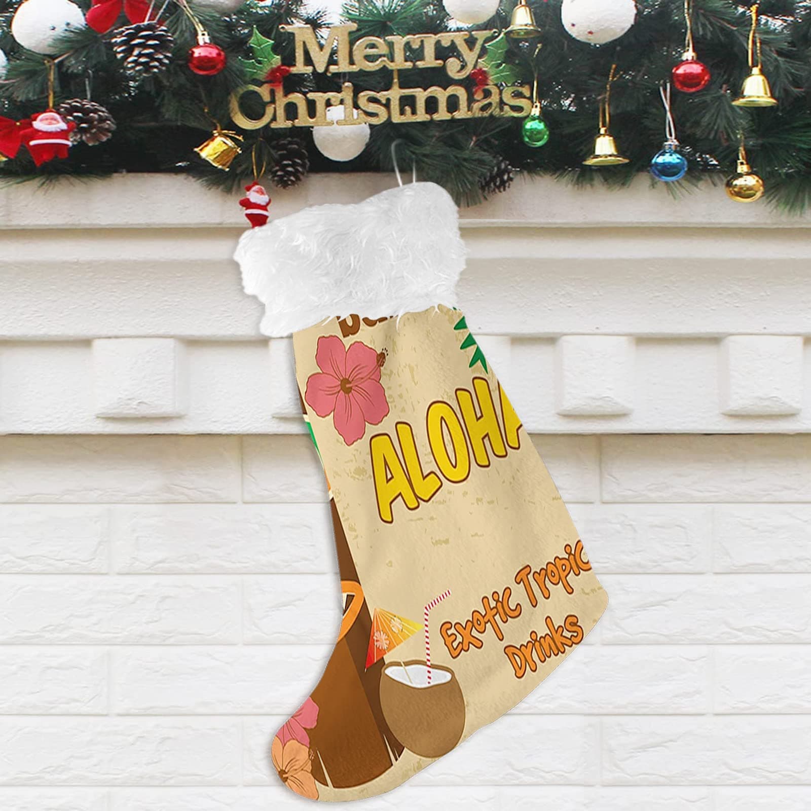VeJerKK Tiki Bar Christmas Stockings Polynesian with Tropical Drink Retro,Large Stocking for Family Holiday Xmas Party Decoration,Multicolor 20 inch