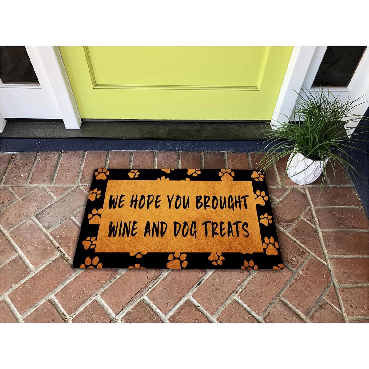 GXFC Welcome Mat with Rubber Back Funny Doormat for Entrance Way We Hope You Brought Wine and Dog Treats Monogram Mats for Front Door Mat No Slip Kitchen Rugs and Mats 30"(L) x 18"(W)