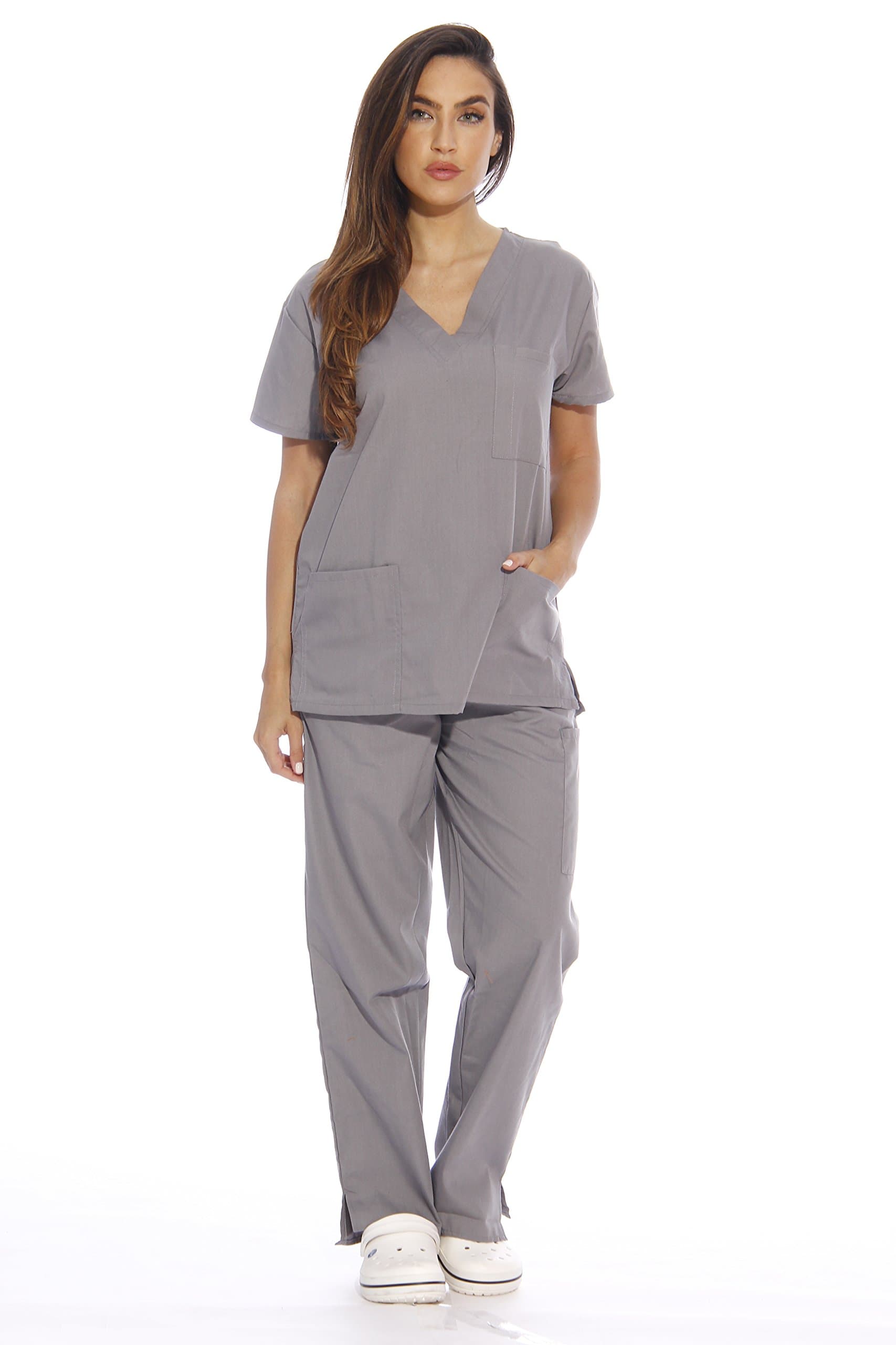 Just Love Women's Solid Scrub Sets/Tunic and Trousers/Medical/Nursing Uniform X-Small Light Grey