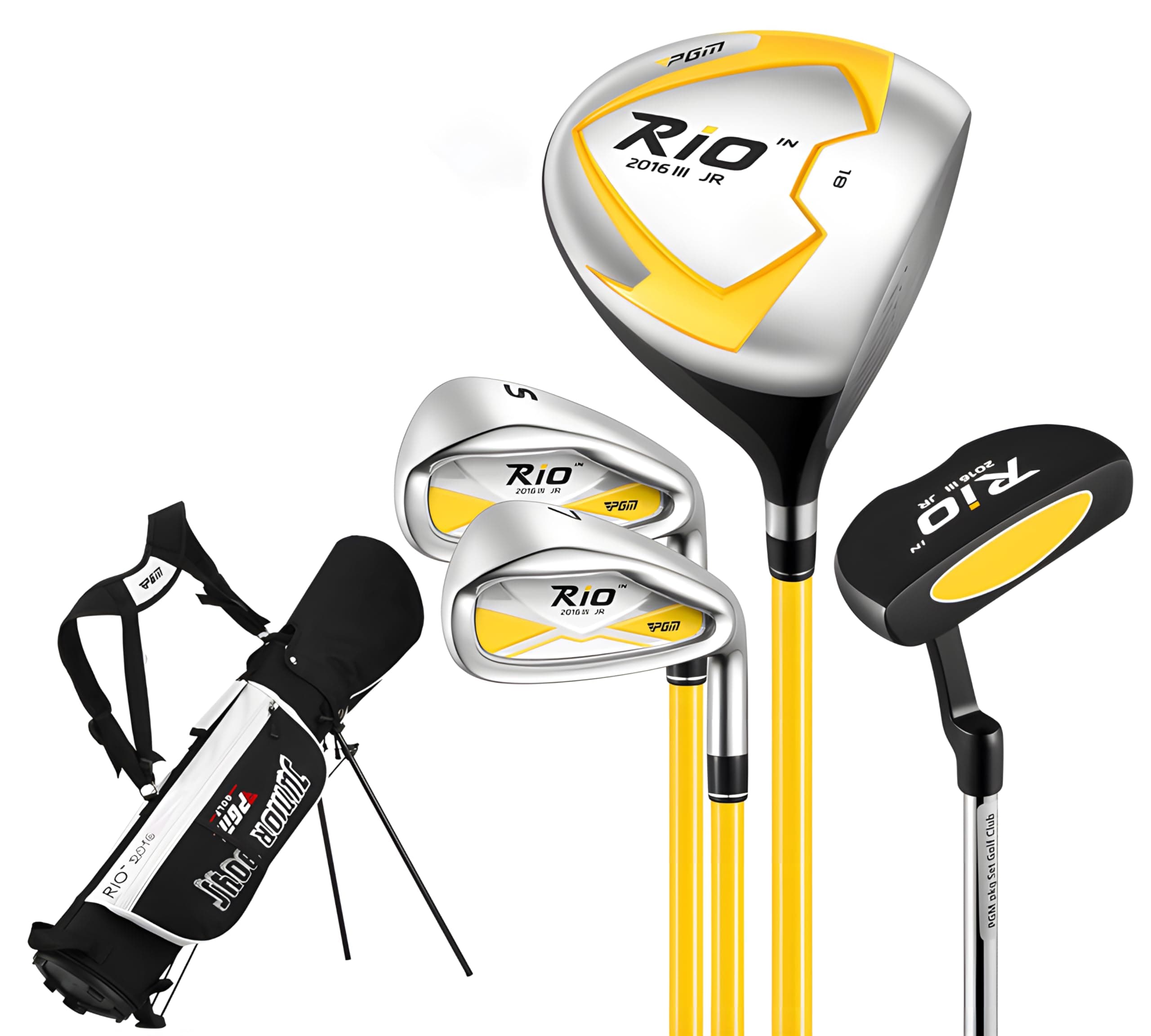 PGM Junior Golf Club, Rio Golf Clubs Complete Set Right Handed for Children Kids 3-5, 4 Pieces Youth Golf Clubs with Stand Bag for Boys & Girls Orange