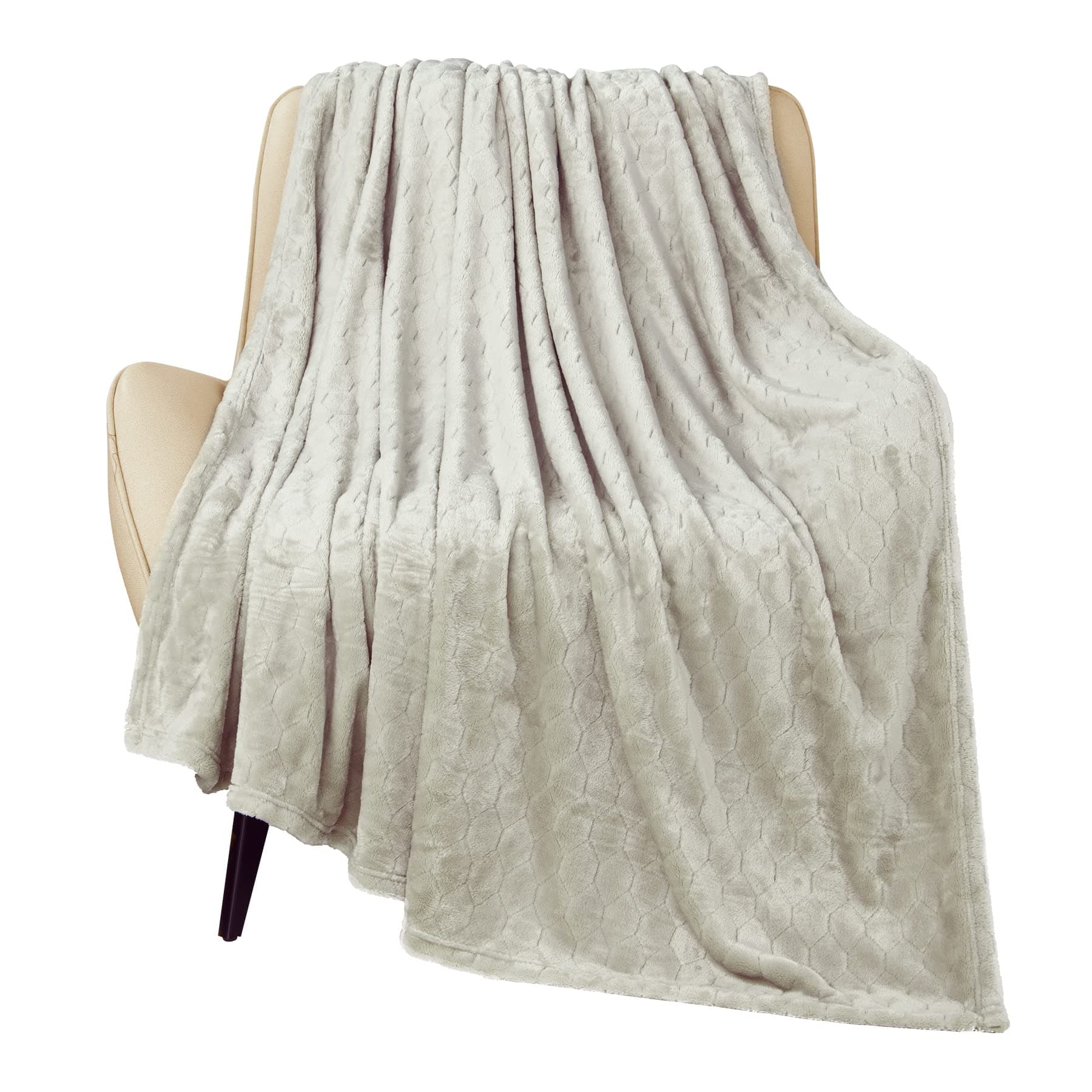 TOONOW Fleece Blanket Textured Fuzzy Plush Throw Blanket Twin Size 60" x 80", Super Soft Fluffy Bed Blanket Geometric Pattern Comfy Microfiber Flannel Blankets for Couch, Bed, Sofa, Pumice Stone