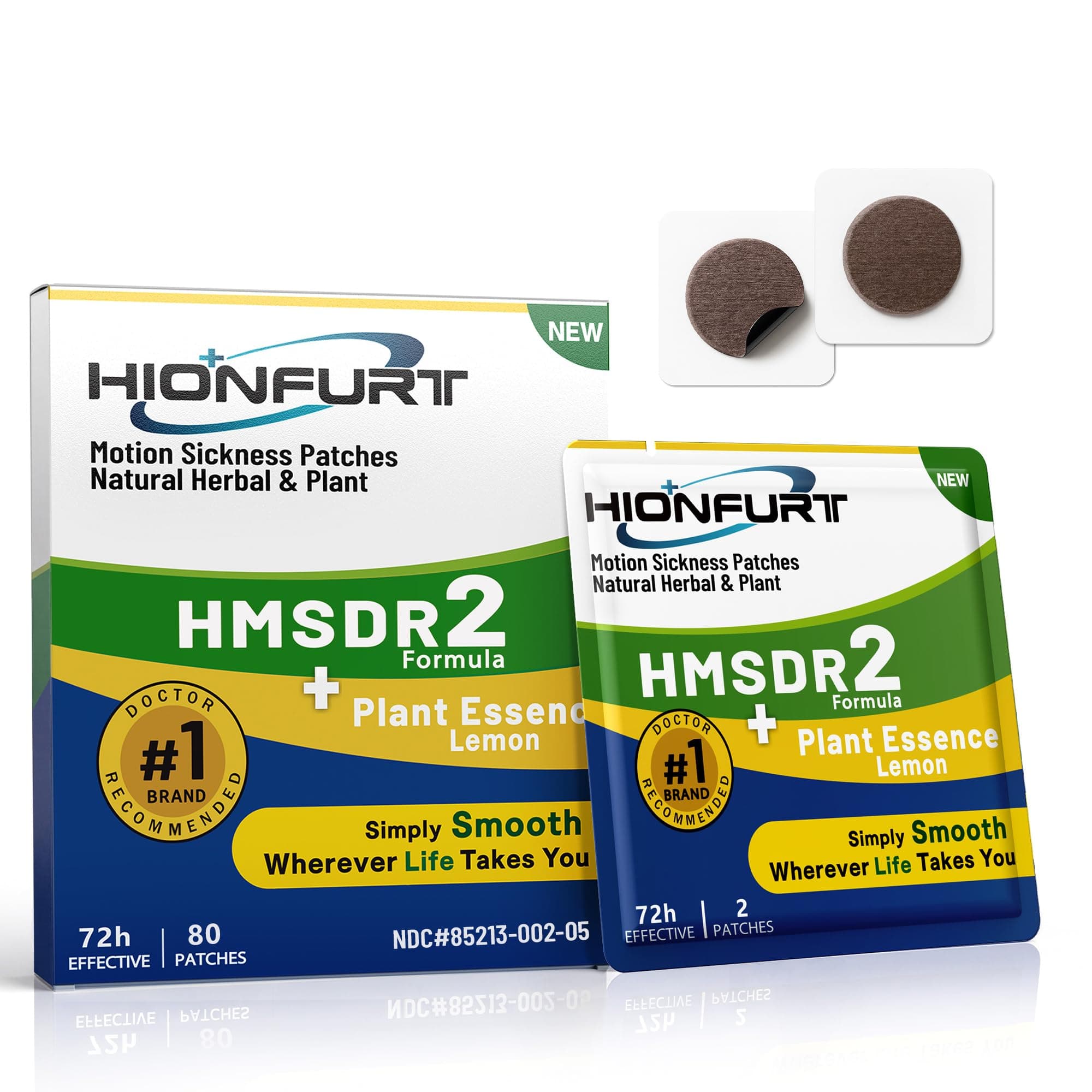 Hionfurt HMSDR2 80ct Motion Sickness Patches with Plant Essence – Lemon – Sea Sickness Patches for Cruise, Car, Airplane – Non-Drowsy, 72H Lasting