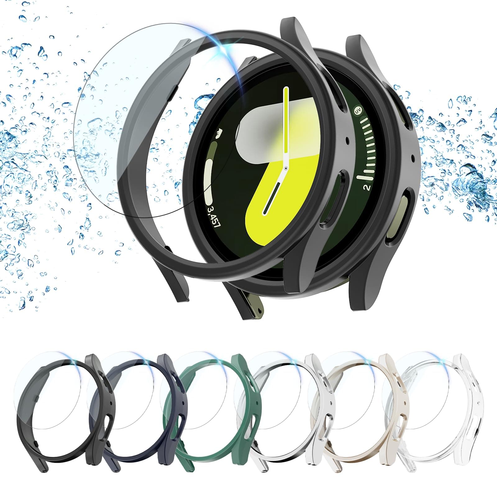 Rc-Z (6+6 Pack Screen Protector Case for Samsung Galaxy Watch 7 40mm, Hard PC Bumper & HD Anti-Fog Tempered Glass Protective Film Face Cover for Galaxy Watch 7 40mm Women Men