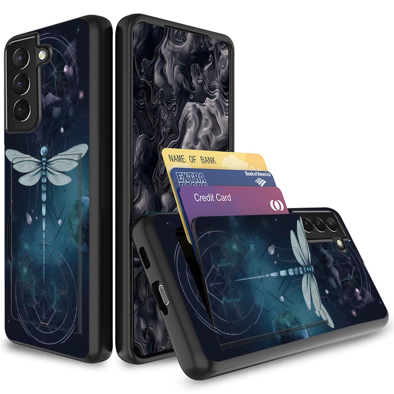 JHYYTUJTYP for Galaxy S22 Plus Case with Card Holder,Heavy Duty Protective Dual Layer Shockproof Hidden Card Slot Wallet Case for Samsung Galaxy S22 Plus 6.6”,Abstract Dragonfly