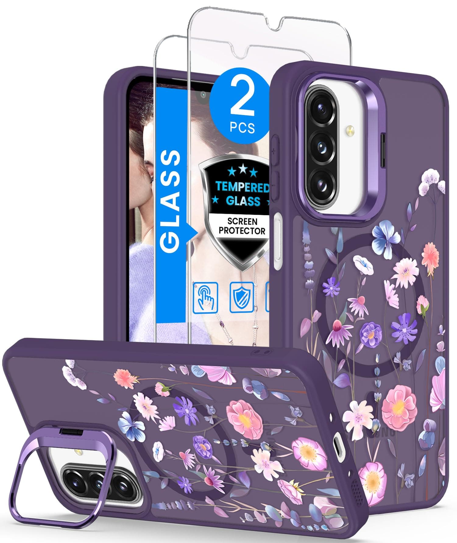 Dretal for Samsung Galaxy A17/A18 Magnetic Matte Floral Phone Case,Colorful