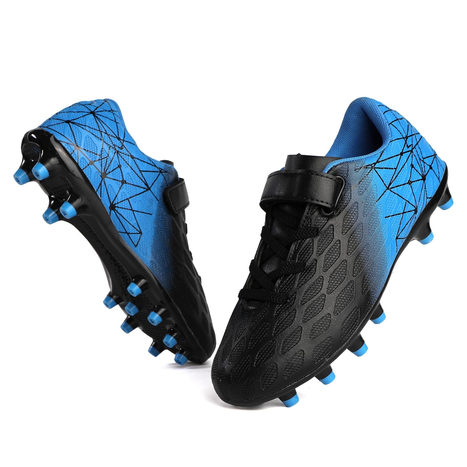 Skerxut Soccer Cleats, Kids Firm Ground Football Shoes, Boys Girls Athletic Outdoor (Black/Blue, Big Kid, 1, Numeric, US Footwear Size System, Medium)