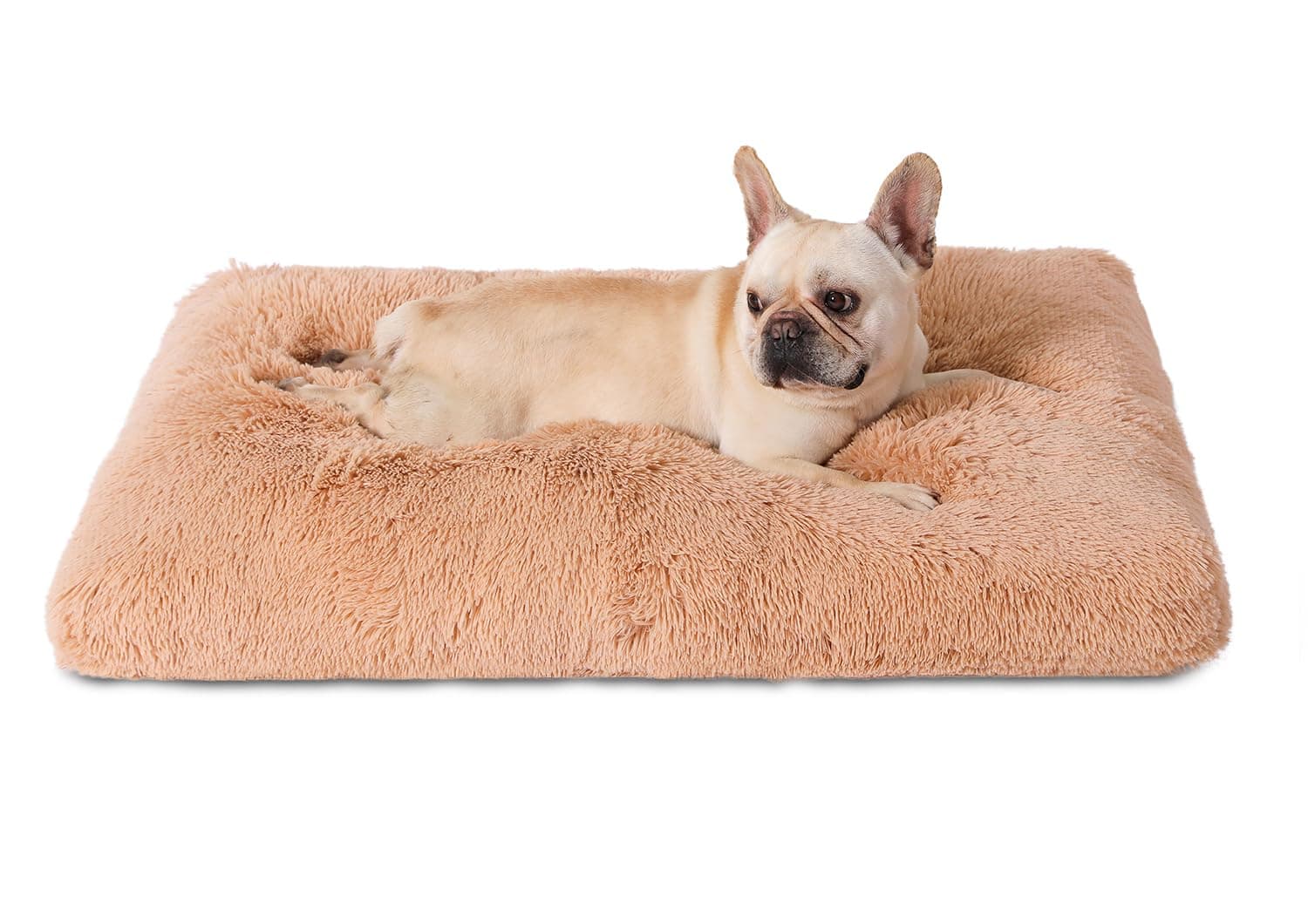 Bedfolks Waterproof Dog Crate Bed,Plush Dog Crate Pad with Removable Cover,Faux Fur Dog Bed for Large Dogs,Fluffy Washable Dog Kennel Bed 35"x23",Camel