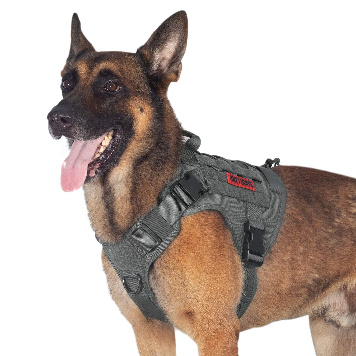 OneTigris Tactical Dog Harness for Large Dogs,FIRE Watcher 2.0 No-Pull Dog Harness Vest with Hook & Loop Panels, Military Dog Harness Adjustable Dog Vest for Walking Hiking Training (Grey,Medium)