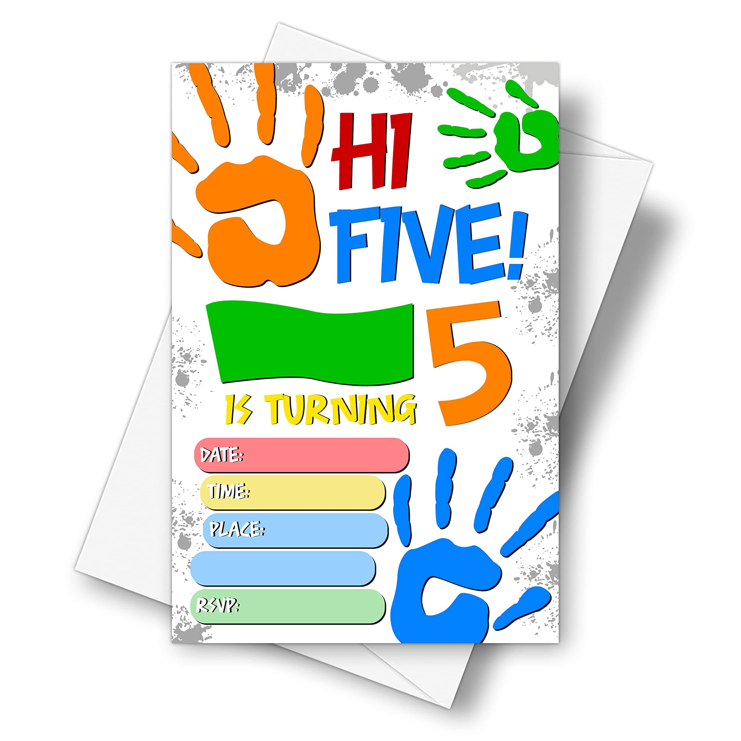 DETIHO 4" x 6" Hi Five Birthday Party Invitation Cards With Envelopes - Five Years Old Party - 5th Birthday Party Invitation - 20 Sets - E45
