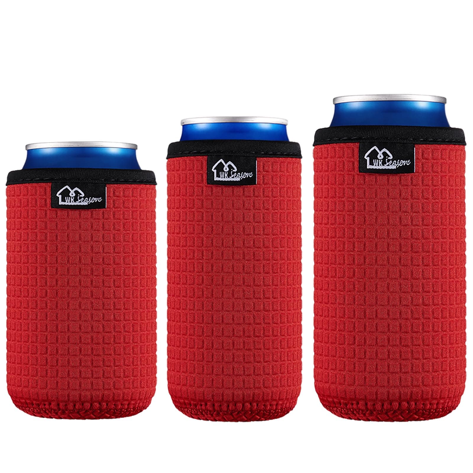 WK IEASON Non-slip Neoprene Can Sleeves Insulators - 3 Size Set (12OZ Standard/Slim/16OZ Standard) - Red Set