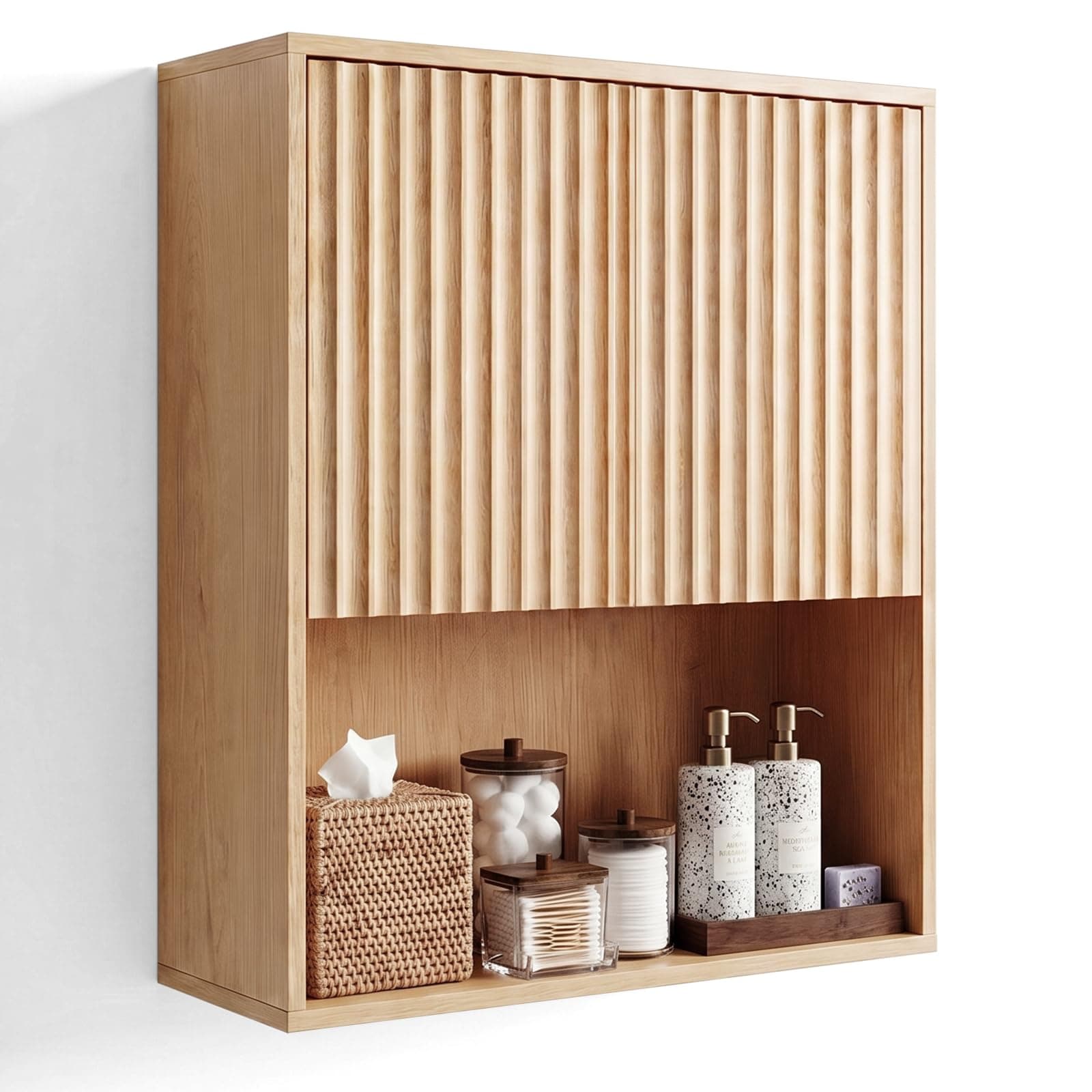 Fluted Bathroom Wall Cabinet, Over Toilet Storage Medicine Cabinet Oak