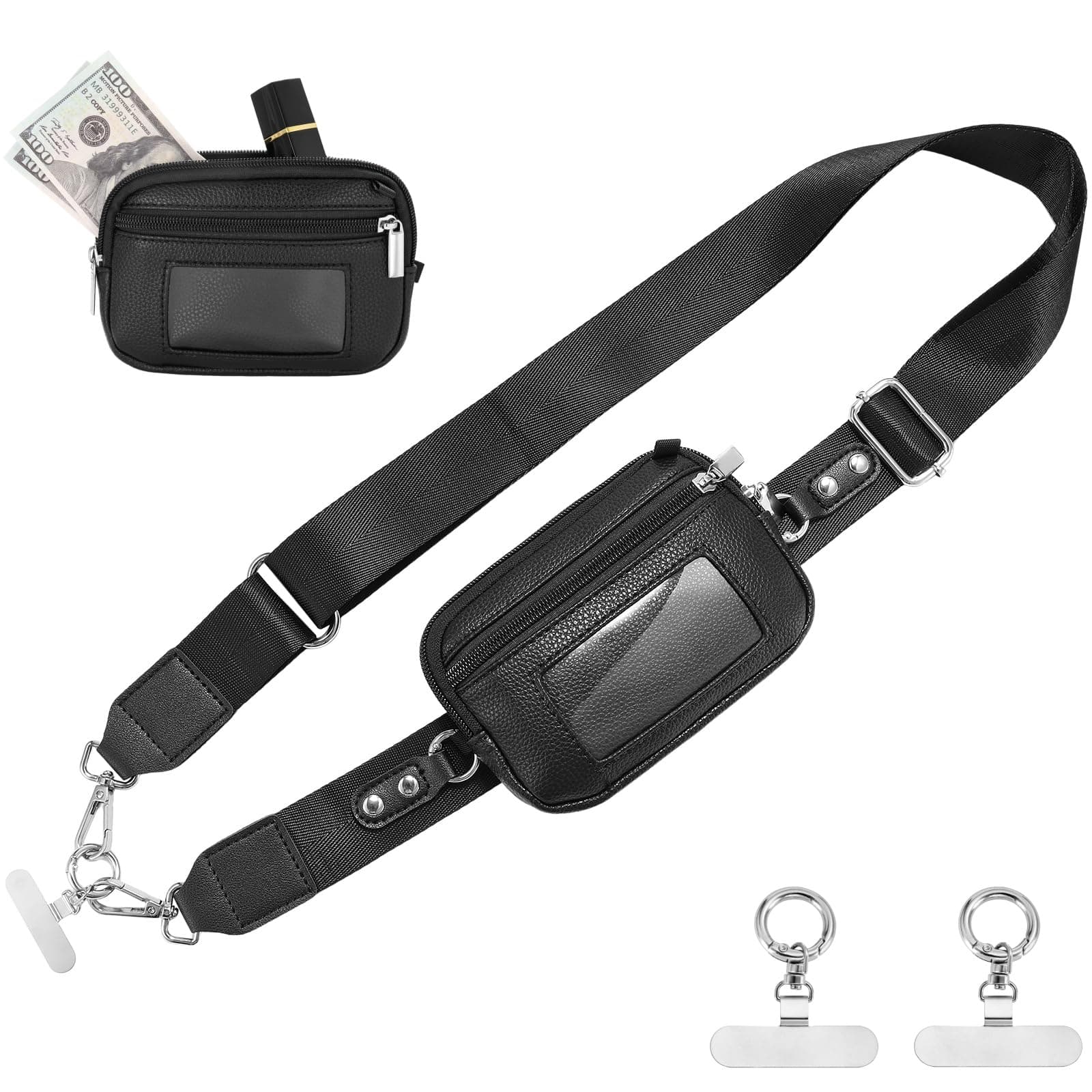 MIRIFRIGE Clip and Go strap for phone with Leather Wallet crossbody phone