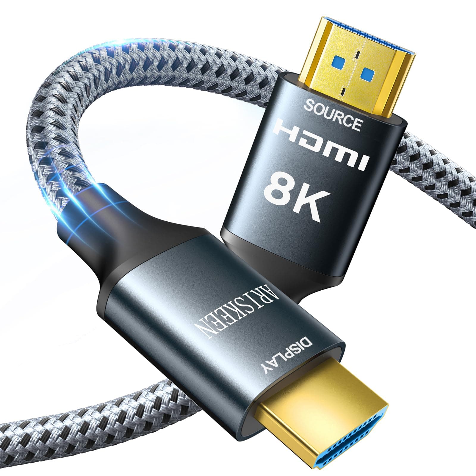 8K HDMI Cable 75FT, ARISKEEN 48Gbps High Speed Fiber Optic HDMI 2.1 Cable, 8K 60Hz, 4K 120Hz Support for HDR 10, HDCP 2.2 2.3, Unidirectional Braided HDMI Cord Compatible with Laptop/HDTV - 75 Feet