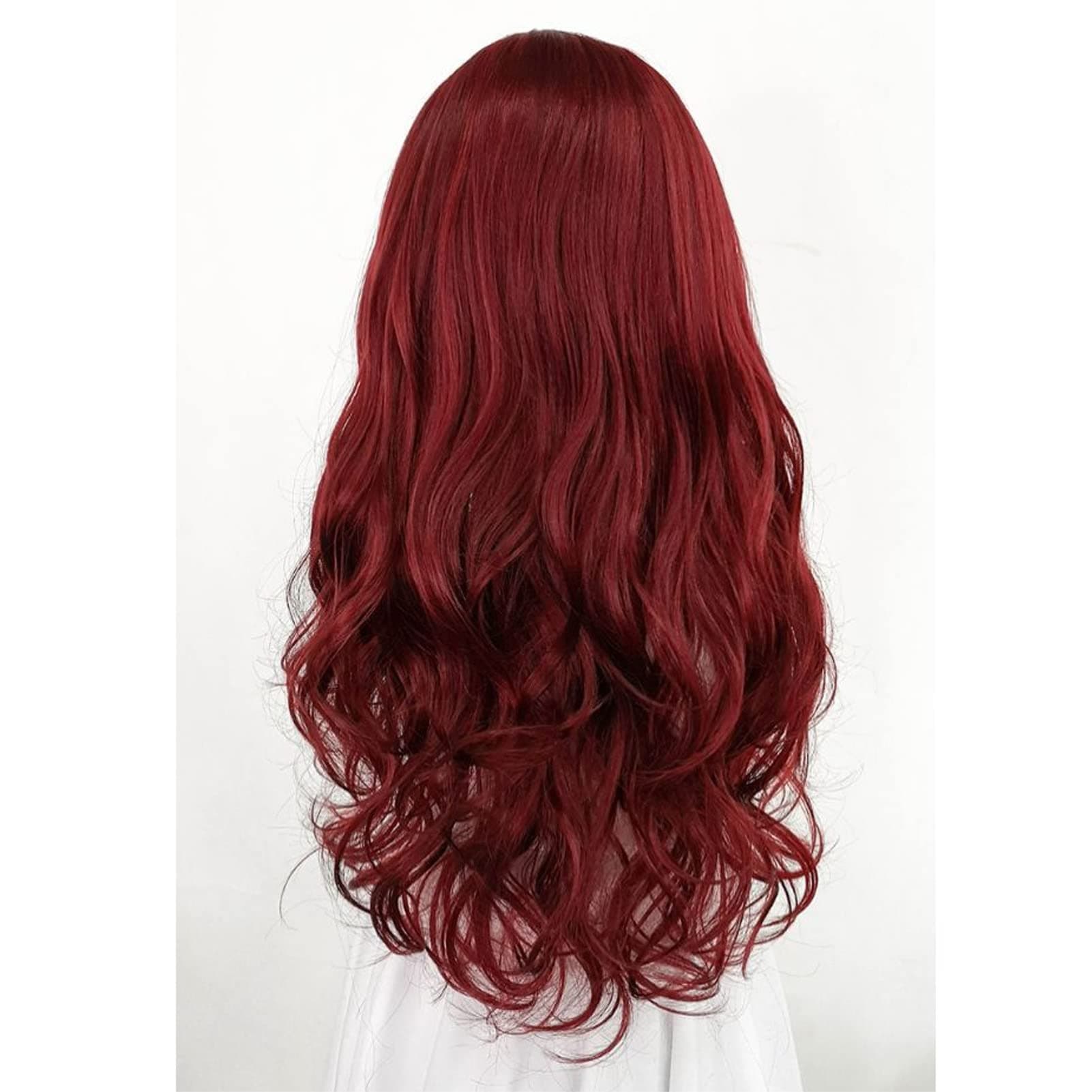 Long Wig, Wine Red Wig,Curly Wigs,Cosplay Synthetic Hair with See Through Bangs for Women Dating Daily Use (Wine Red)
