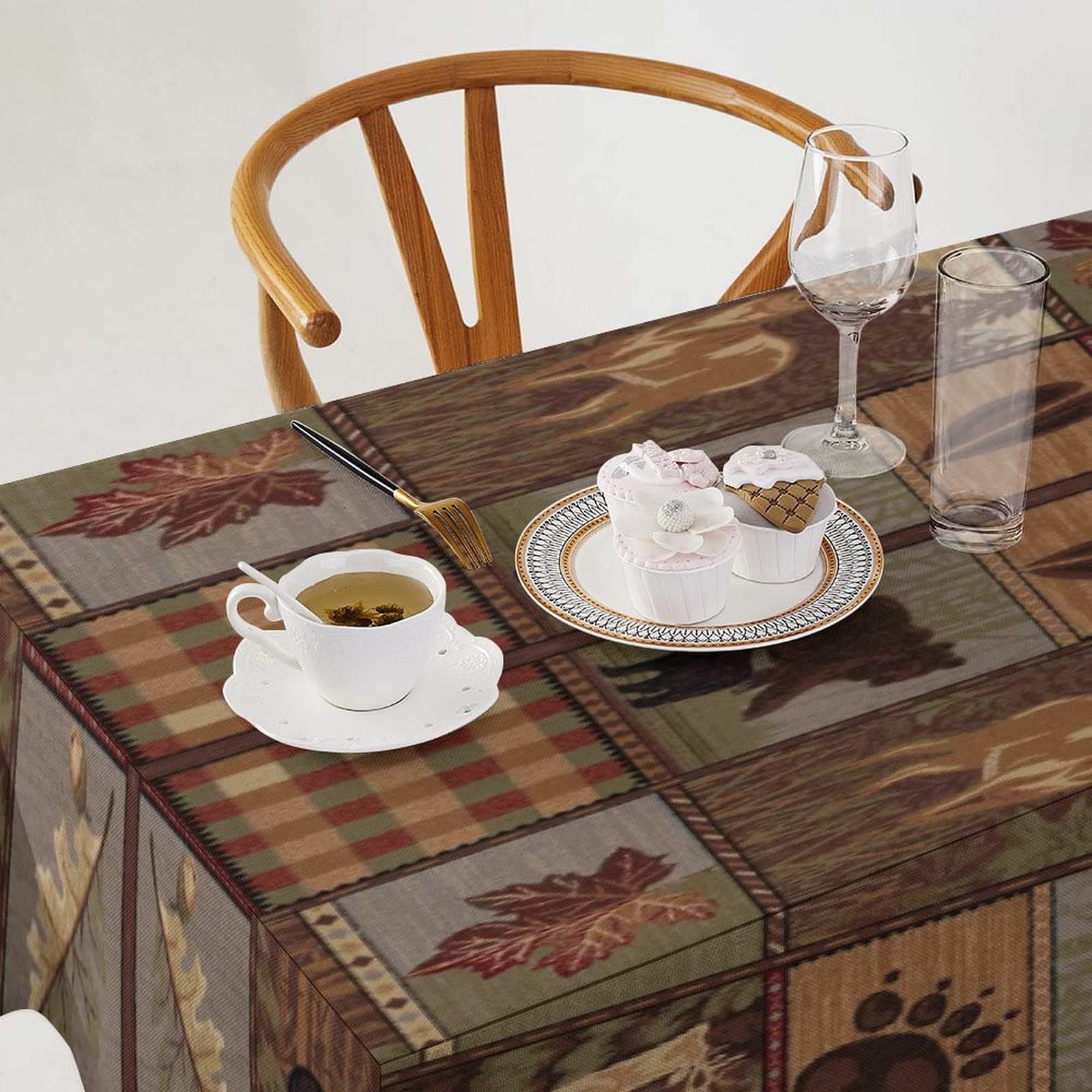 Rustic Country Rectangle Tablecloth,Country Style Farmhouse Lodge Bear Moose Deer Long Table Cloth Rectangle Tablecloth for Dinner Kitchen Party Holiday Decor 60"x110"