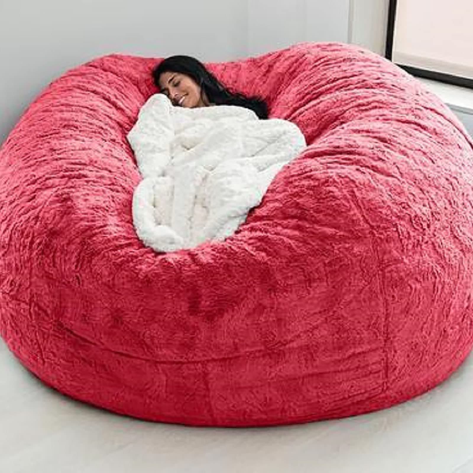 Faux Fur Bean Bag,Adults Luxurious Giant 5/6/7ft Huge Bean Bag Chair,Ultra Soft Bean Bag Chair(No Filler)