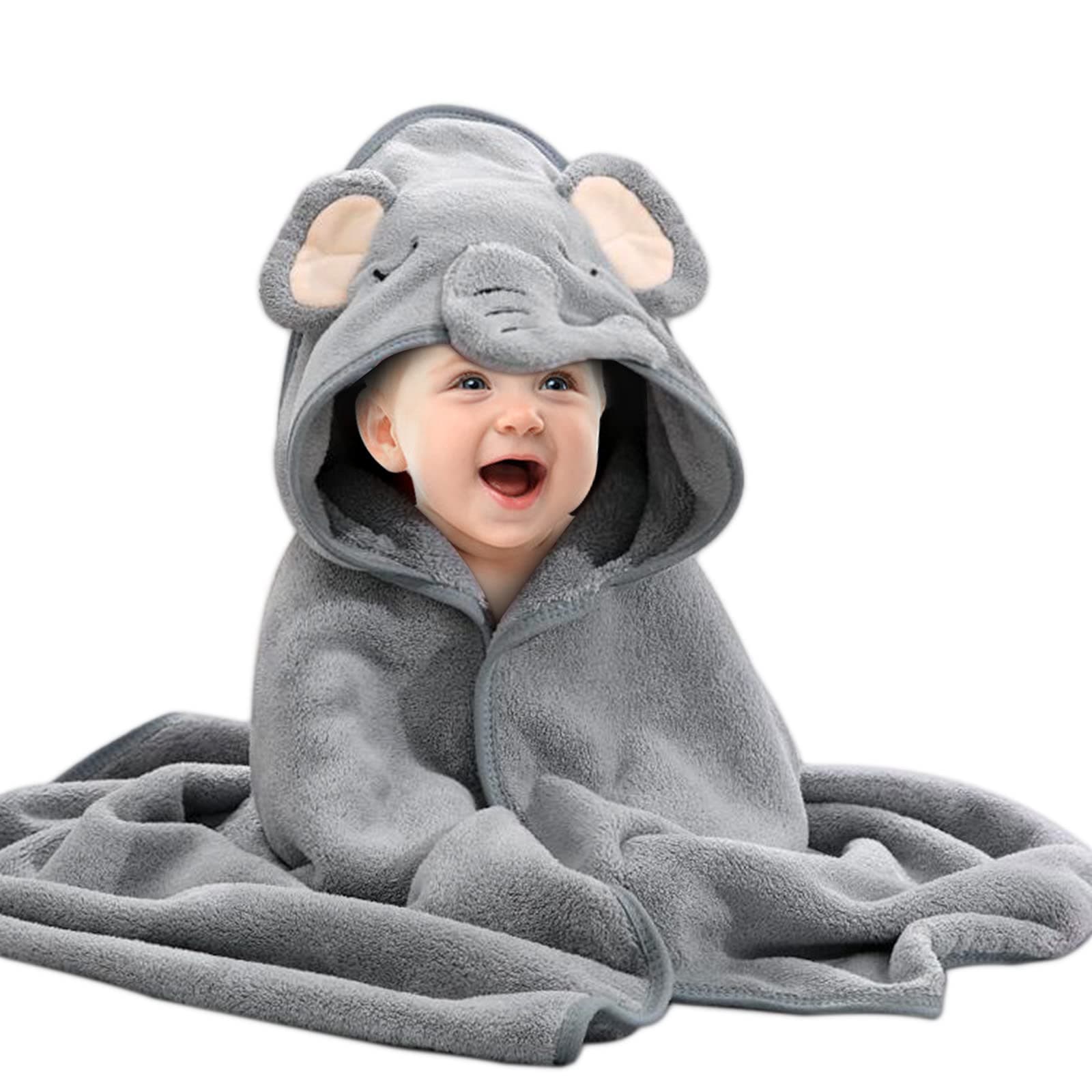 Hooded Baby Towel, Baby Bath Towel with Hood, Baby Bath Towels Wrap, Blanket for Baby, Baby Beach Towel, Hooded Bath Towels for Boy and Girl, Newborn,31.5"×31.5" (Grey Elephant)