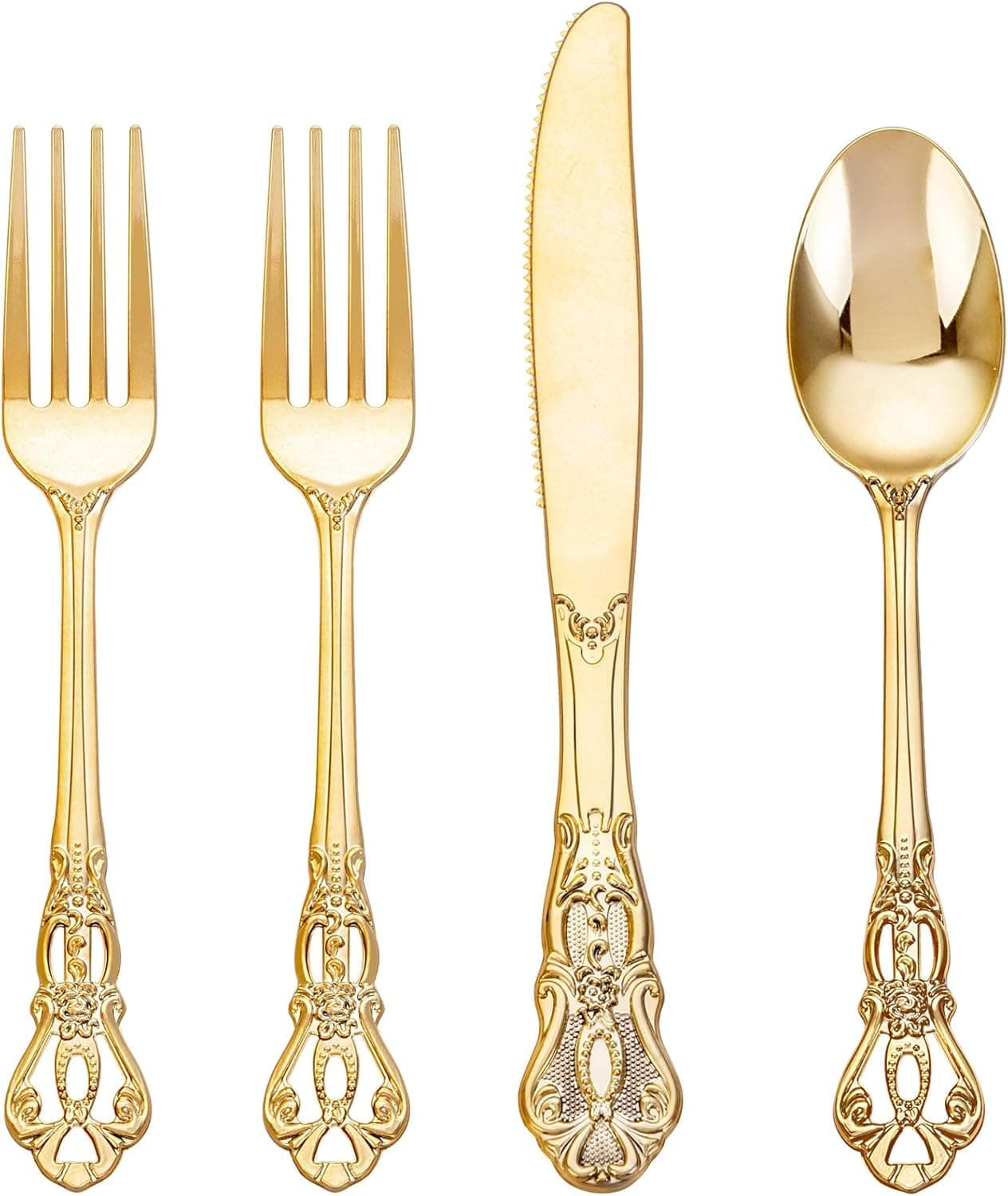 Joyido 40PCS Gold Plastic Silverware - Heavy Duty Elegant Disposable Utensils - Gold Plastic Cutlery Set Includes 20 Forks, 10 Spoons, 10 Knives for Dinner, Parties, Weddings