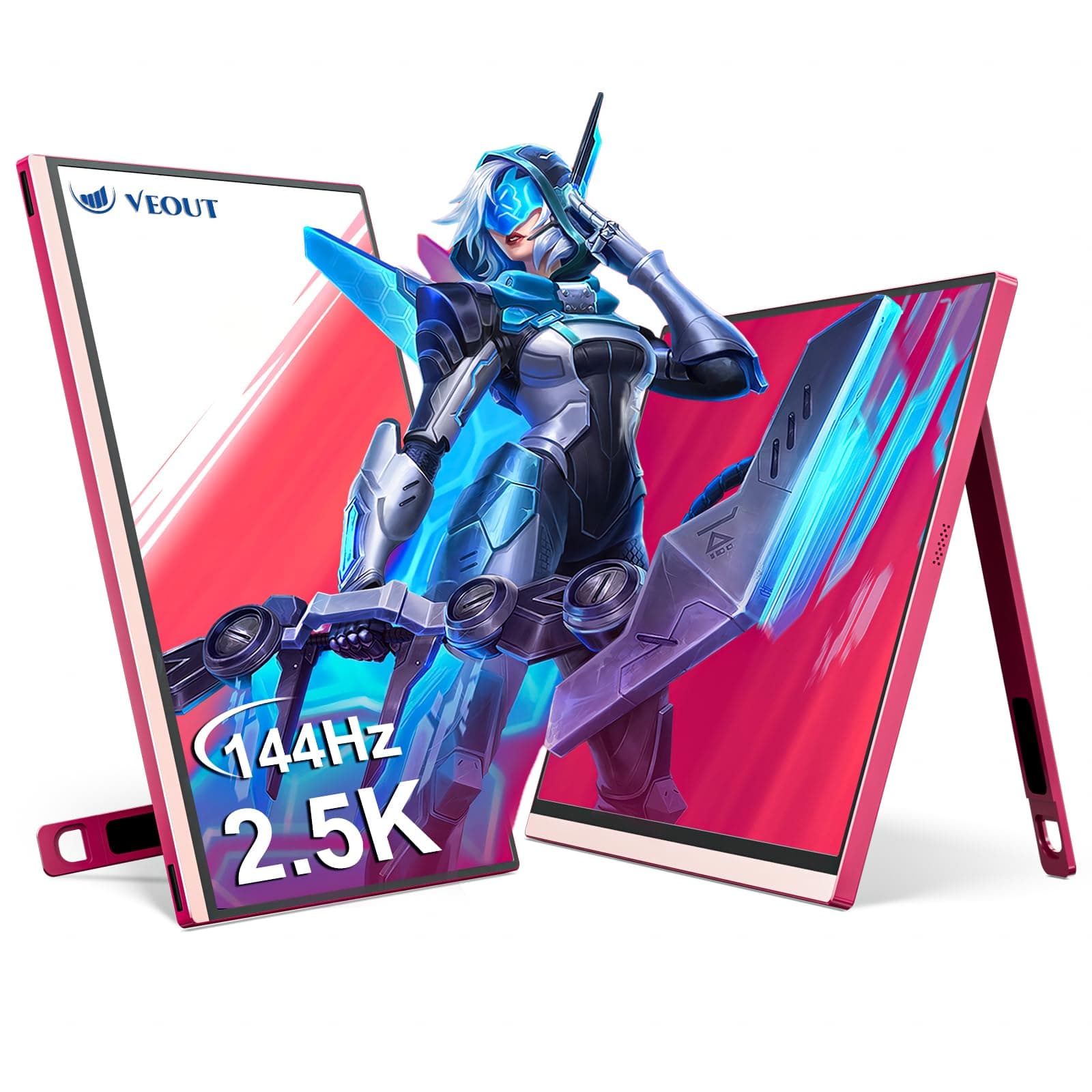 VEOUT 16" Portable Monitor with Built-in Stand, Vertical Monitor, USB-C & Mini HDMI External Laptop Screen, Second Display for PC, MacBook, iPad, Phone, Travel & Office