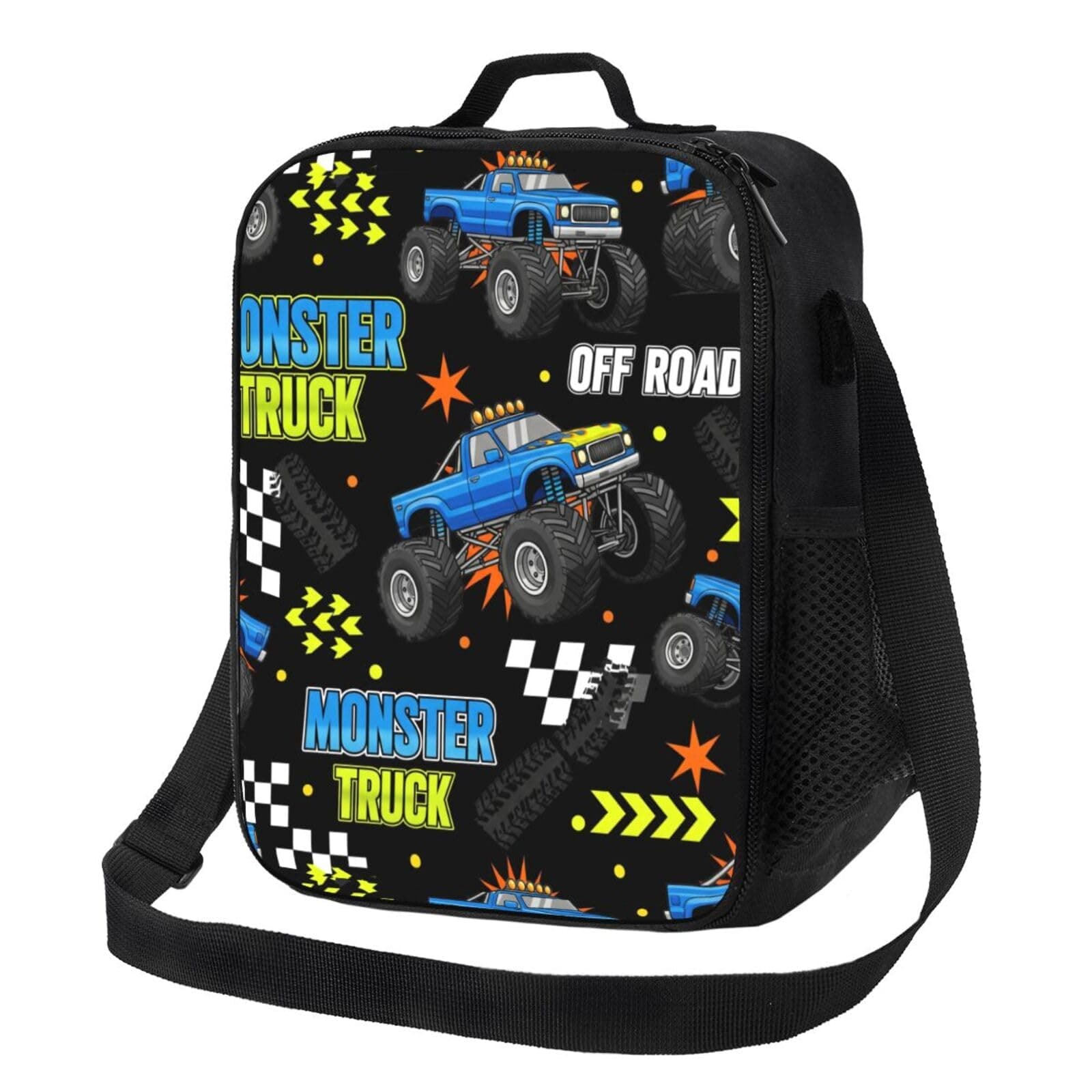 Insulated Lunch Box for Boys Girls - Blue Car Monster Truck Reusable Large Kids Lunch Bag for School Travel Picnic - Leakproof Portable Lunch Thermal Meal Cooler Tote Kit, Back to School Gift