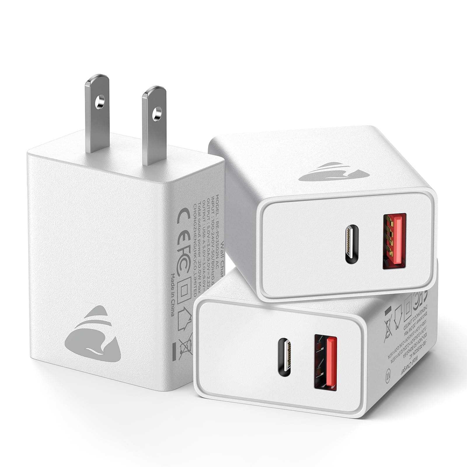 [3 Pack] USB C Charger Block, 20W Dual Port Type C Wall Charger Fast Charging Blocks USB Charging Block PD Power Adapter Plug Cube for iPhone 16/15/15 Pro/14/13/12, iPad, iwatch, Samsung